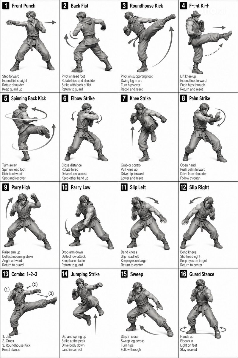 Instructional Martial Arts Movement Sheet