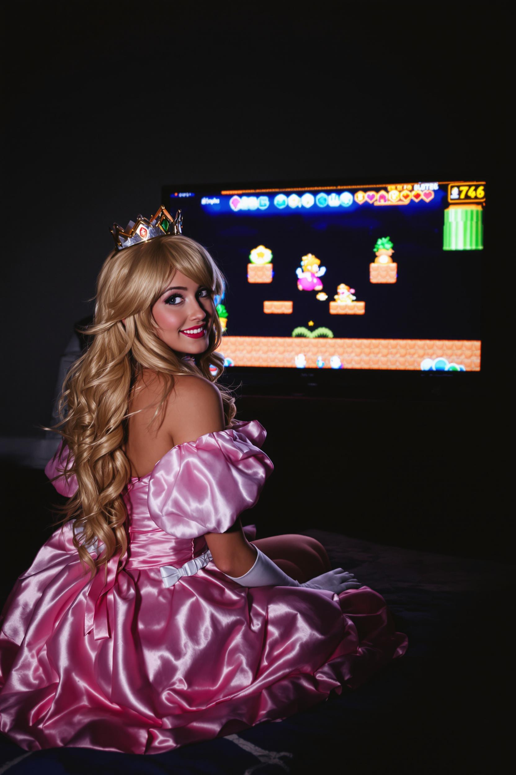 4K Photo Of Princesse Peach From Mario Series Playing Her Own Character On Nintendo Switch Conso