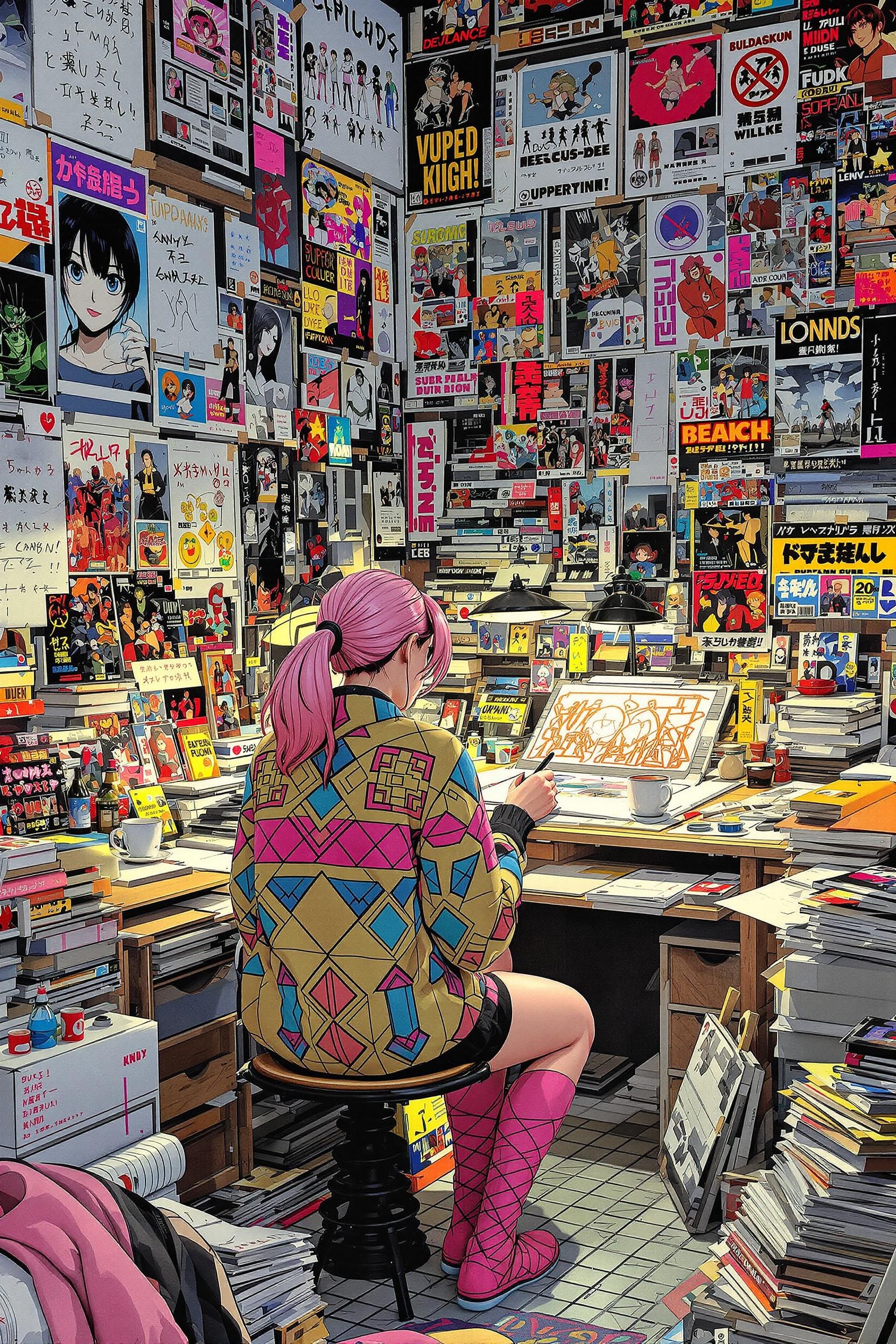 80s Anime Illustration Of An Anime Artist