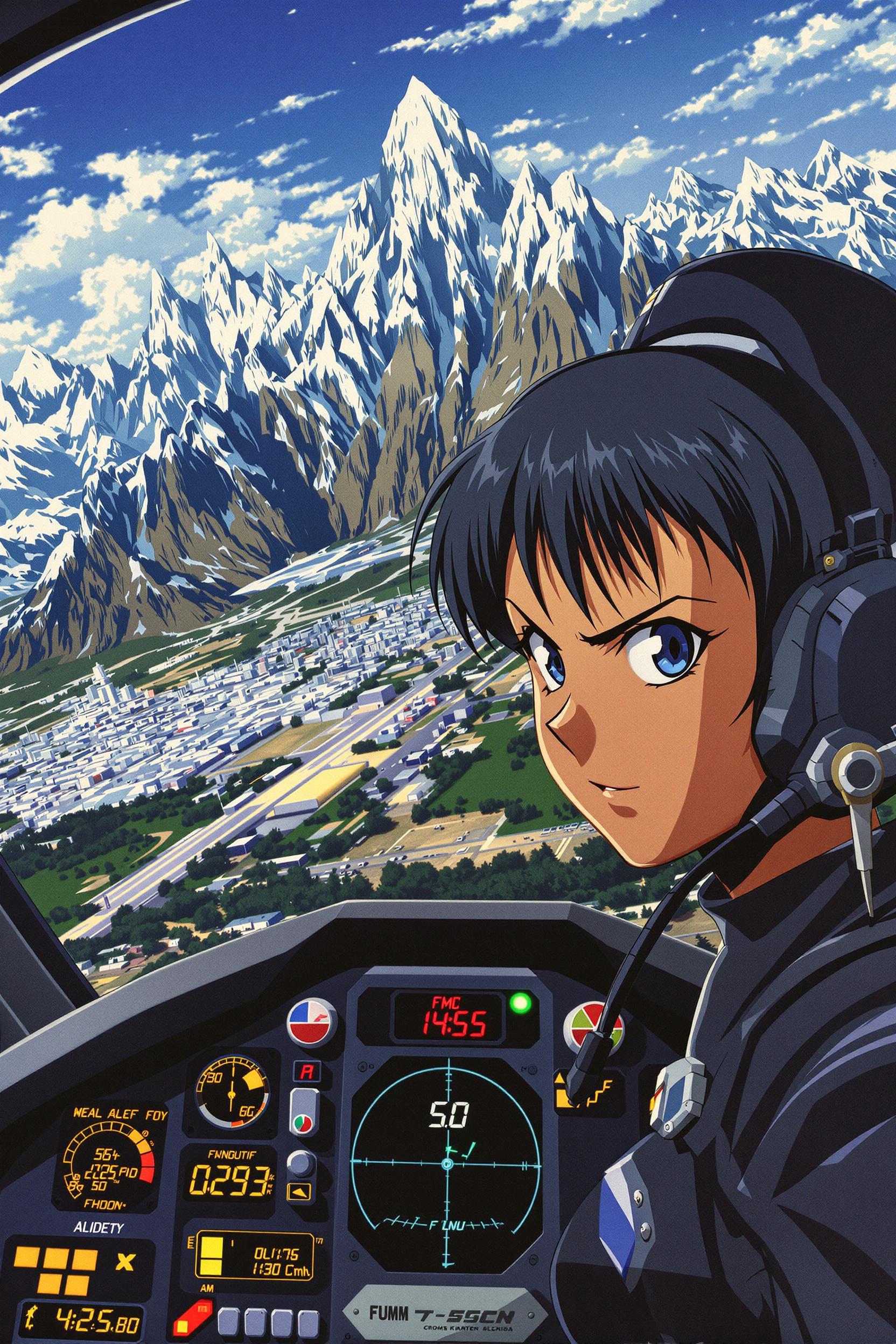 90's Anime Screenshot Of Piloting A Jet Plane