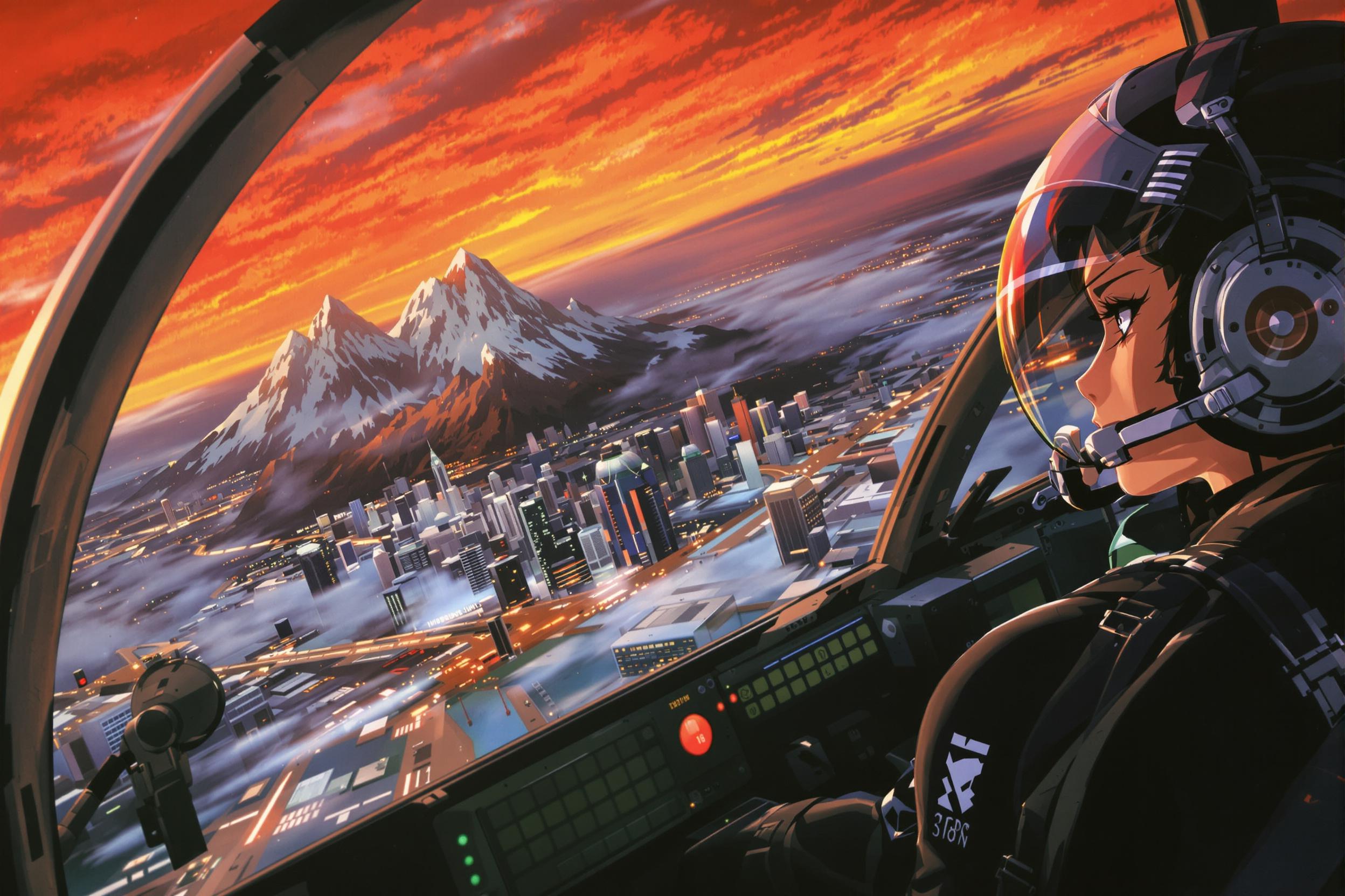 90's Anime Screenshot Of Piloting A Jet Plane