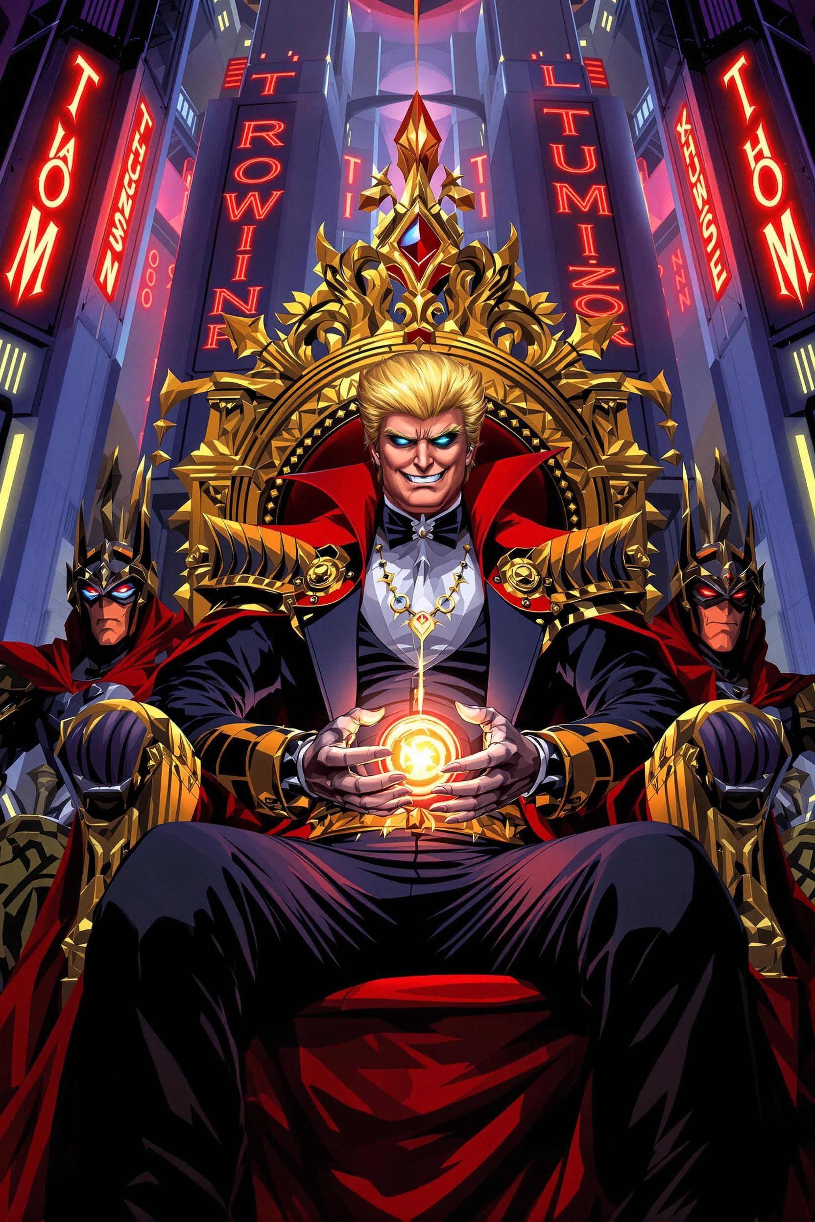 90s Anime Style Portrait Of Donald Trump As An Evil Anime Villian