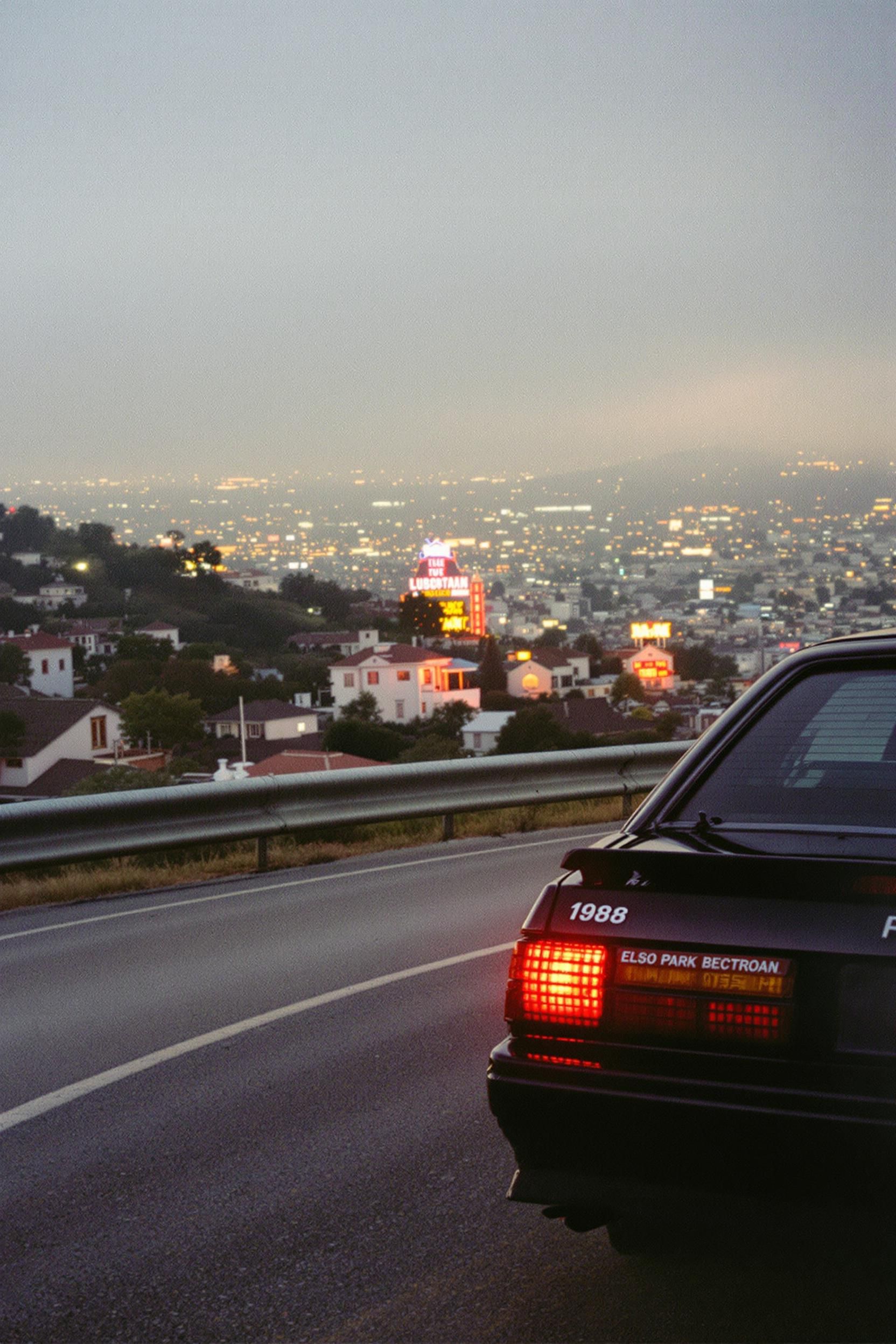 A Car On A Curved Road Of A Peaceful Back Neighborhood Of The City Of Los Angeles In 1980s
