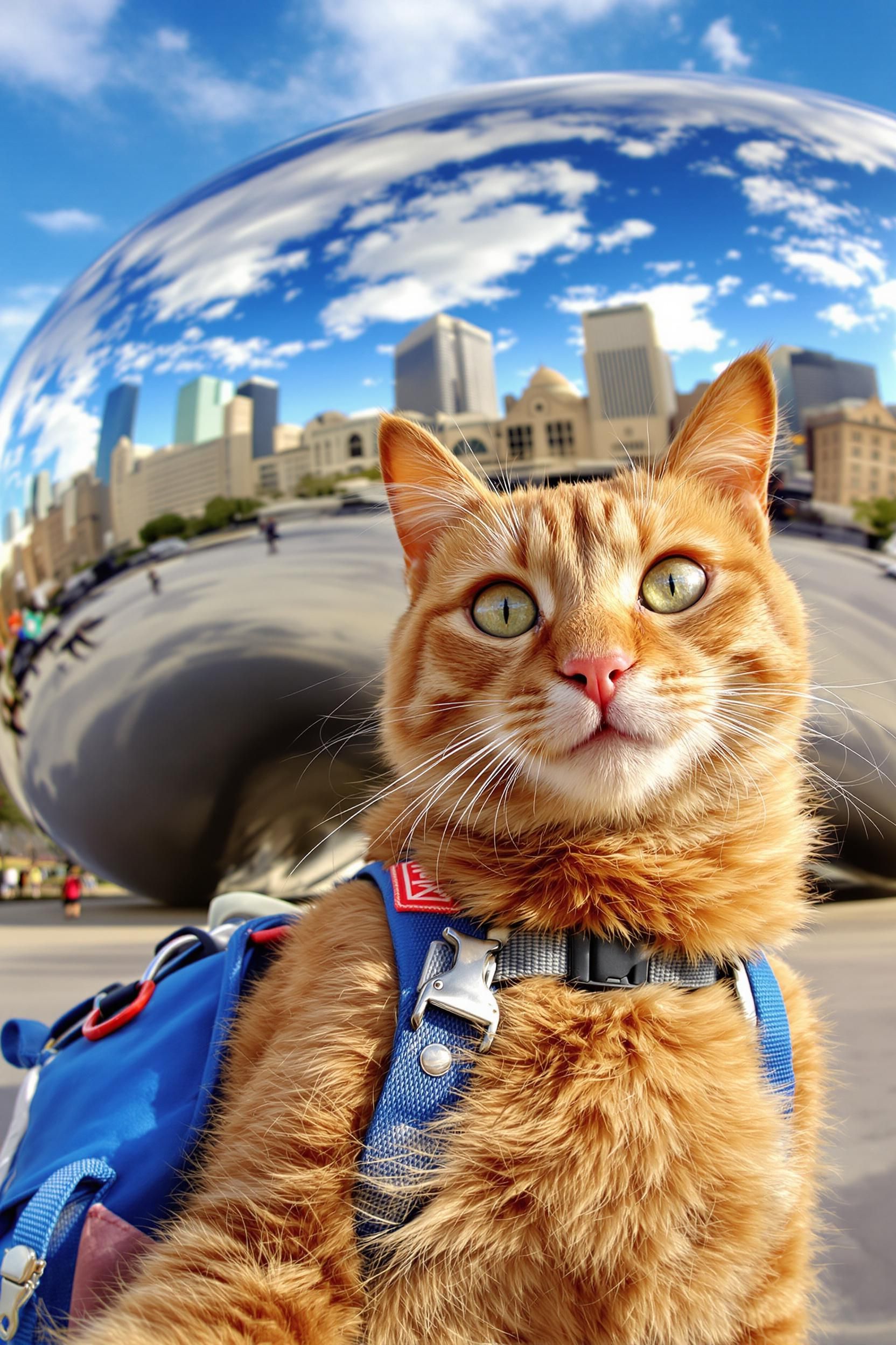 A Cat Taking A Selfie With The Chicago Bean
