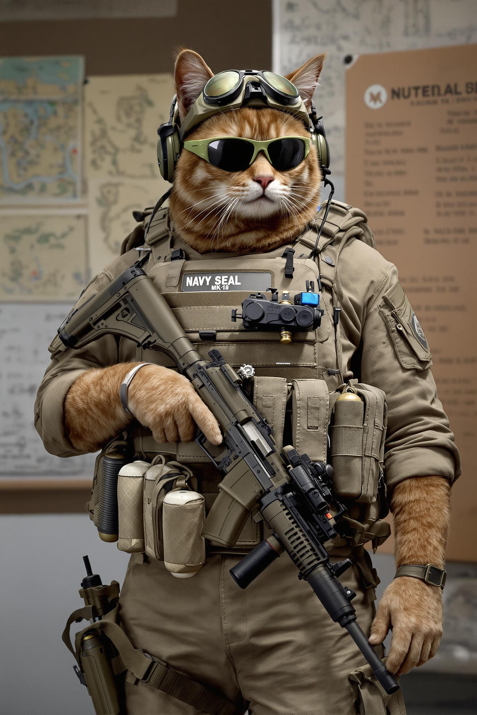 A Cat With Navy Seal Military Outfit