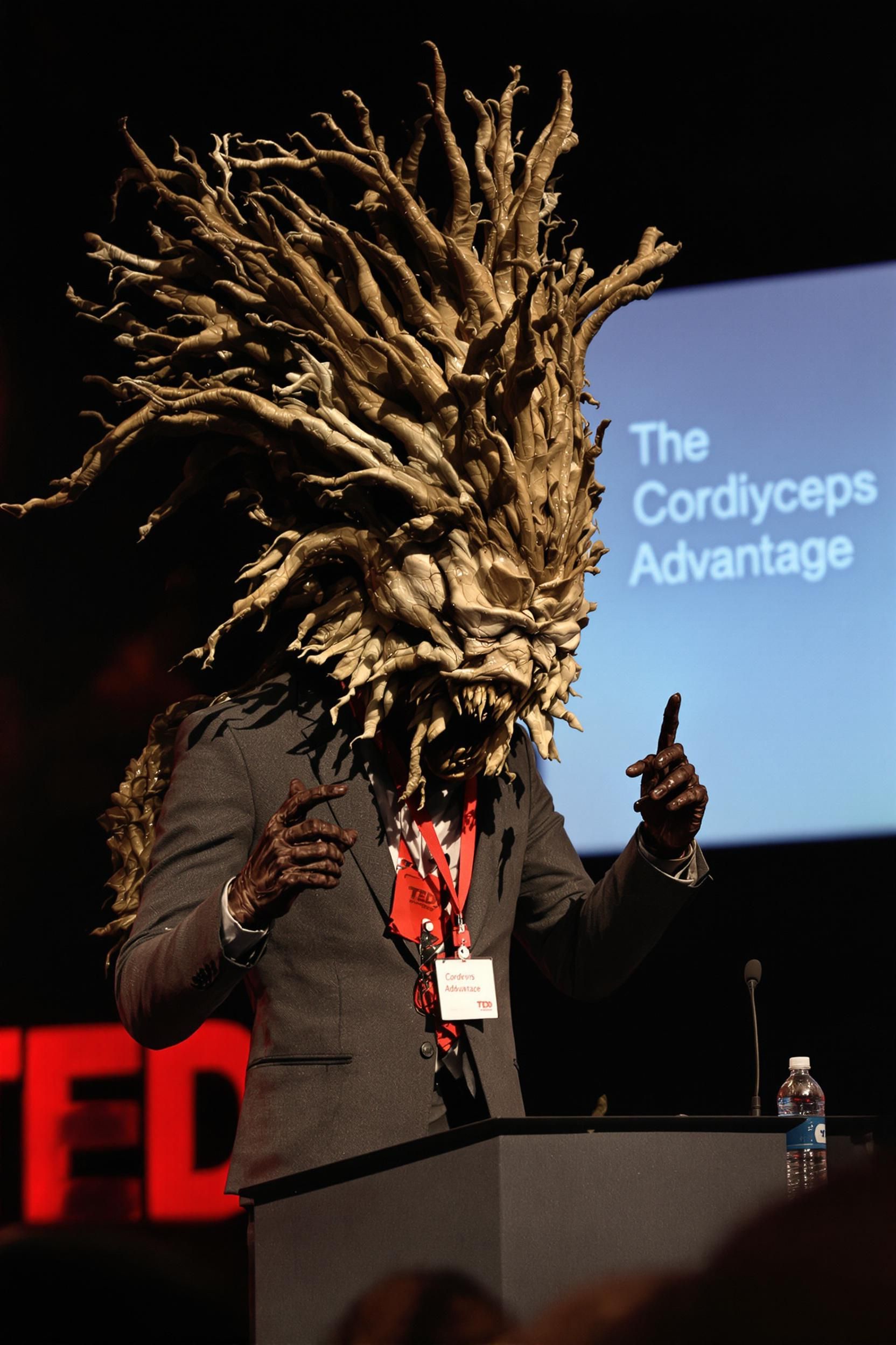 A Clicker From The Last Of Us With Cordyceps Face Presents A TED Talk