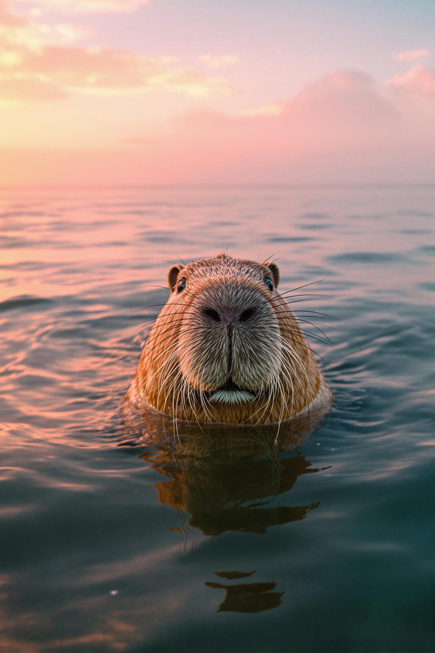 A Cute Capybara Swimming In The Ocean