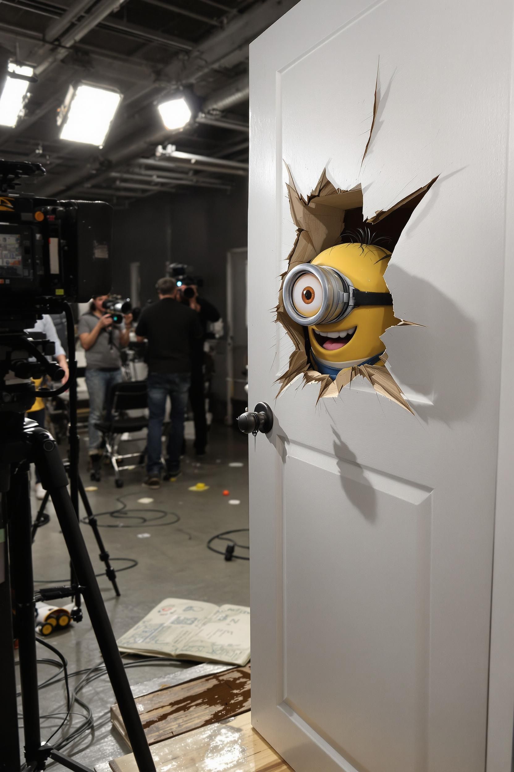 A Filmset Photograph Of A Minion (from Despicable Me & Minions) As Jack Nicholson The Shining Pu