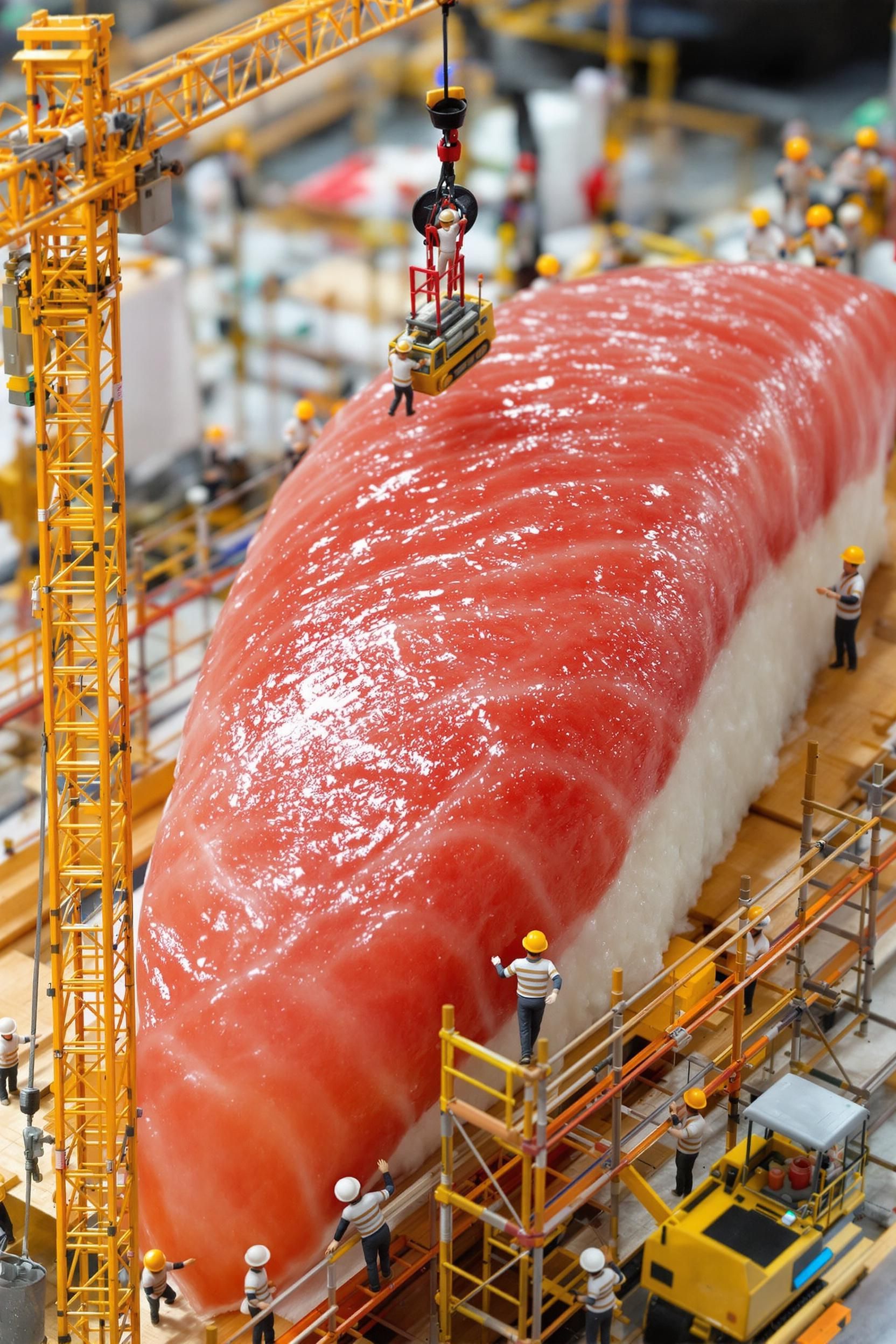 엄청A Giant Tuna Sushi Is Being Constructed Like A Realistic Miniature Building Site