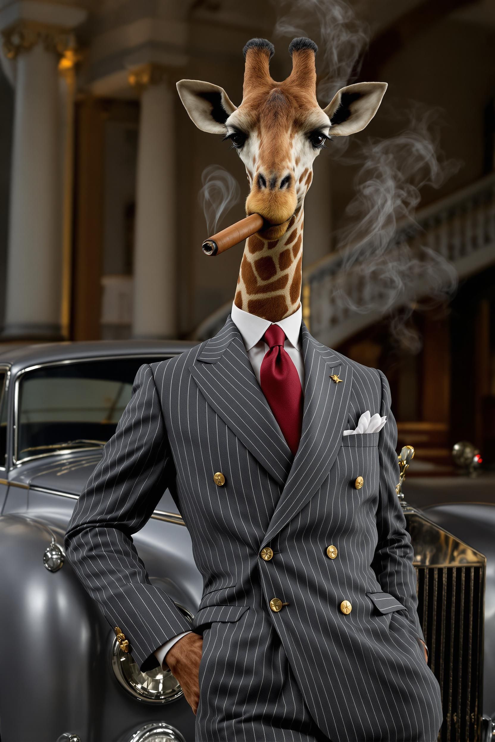 A Giraffe With A Cigar In Its Mouth