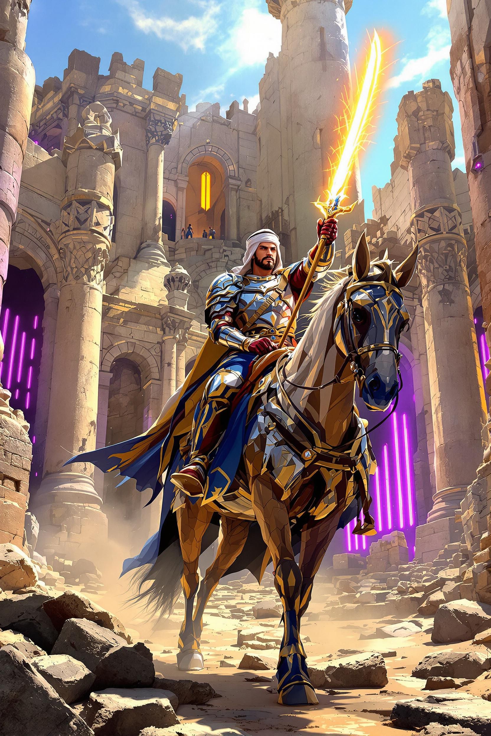 A Man Wearing Islamic Attire Rides A Horse