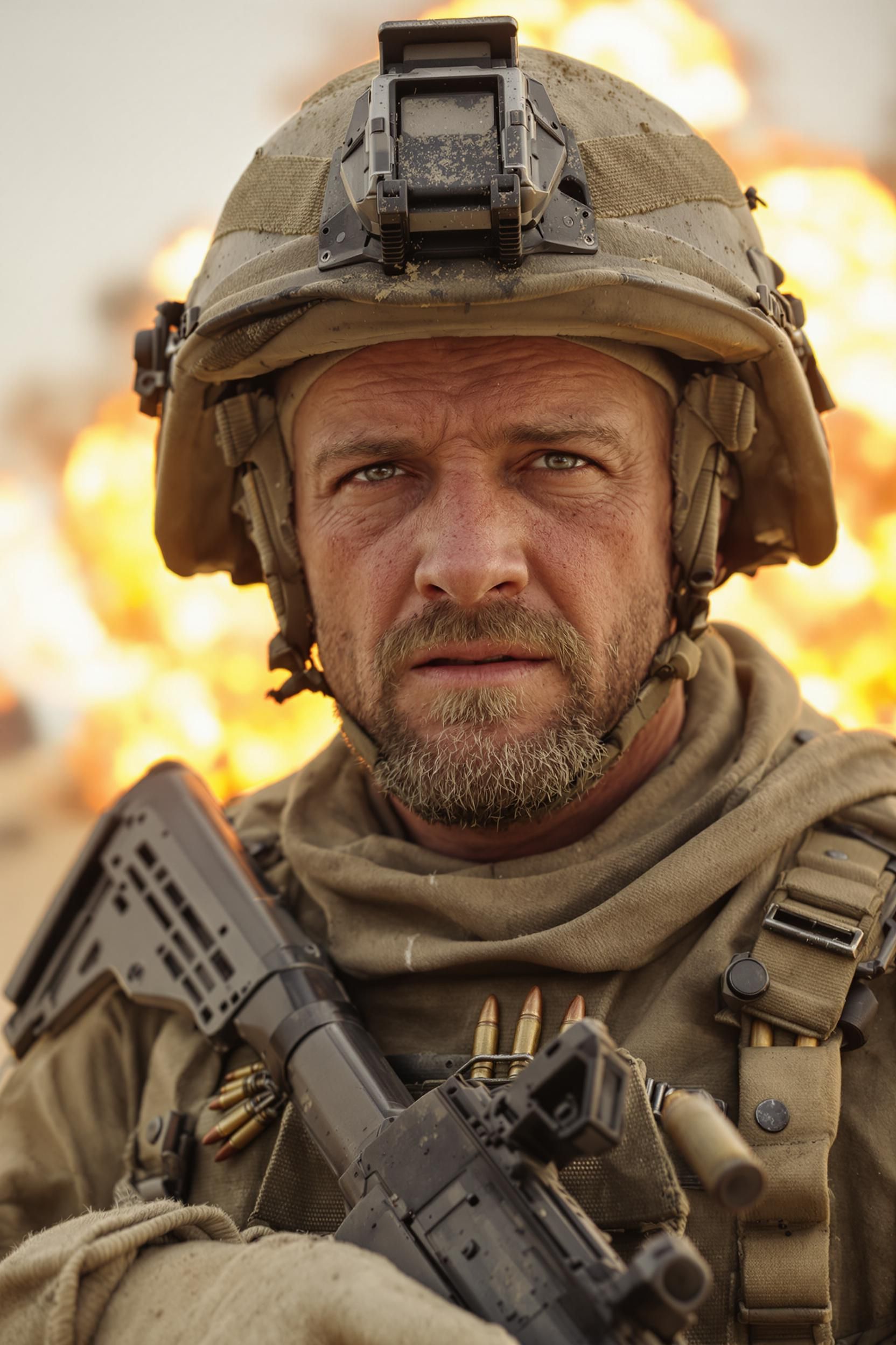 A Solder With An AR-15 In The Desert