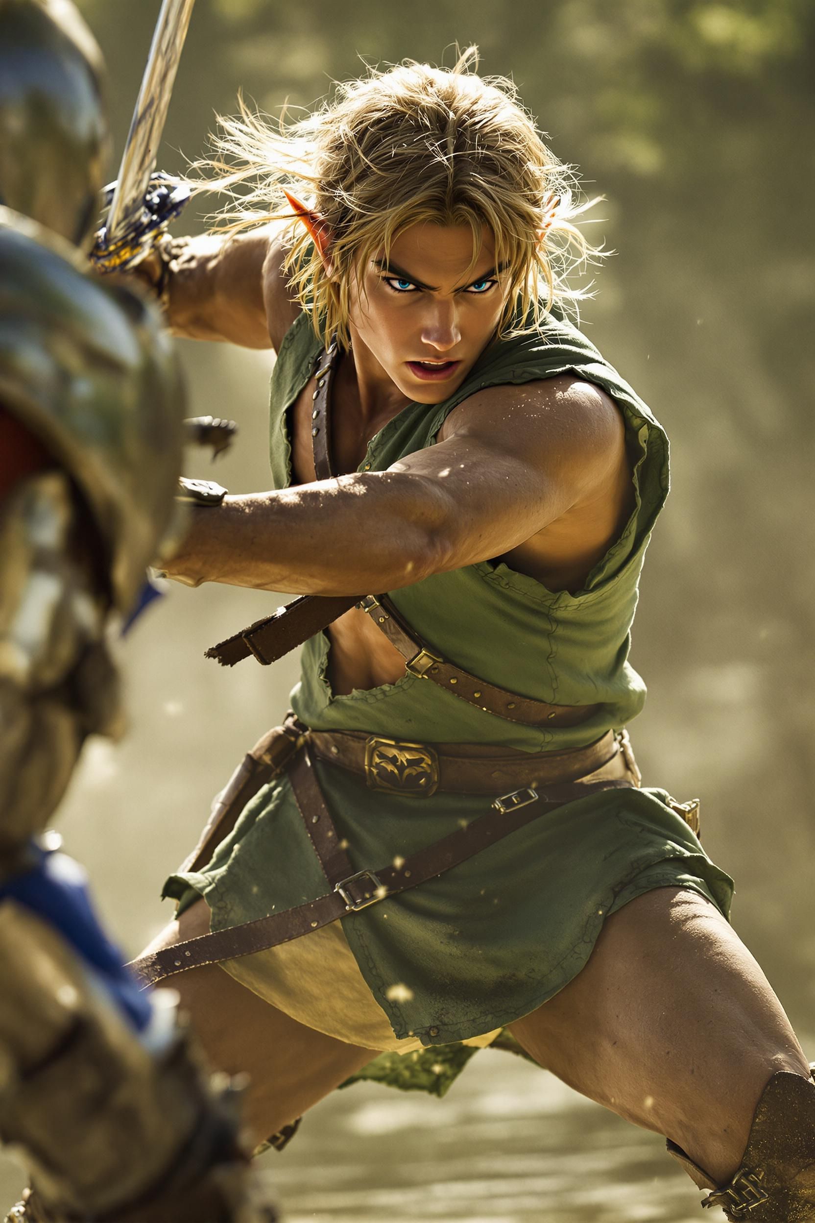 A Superrealistic Photo Of 19 Year Old Link In A Sword Fight
