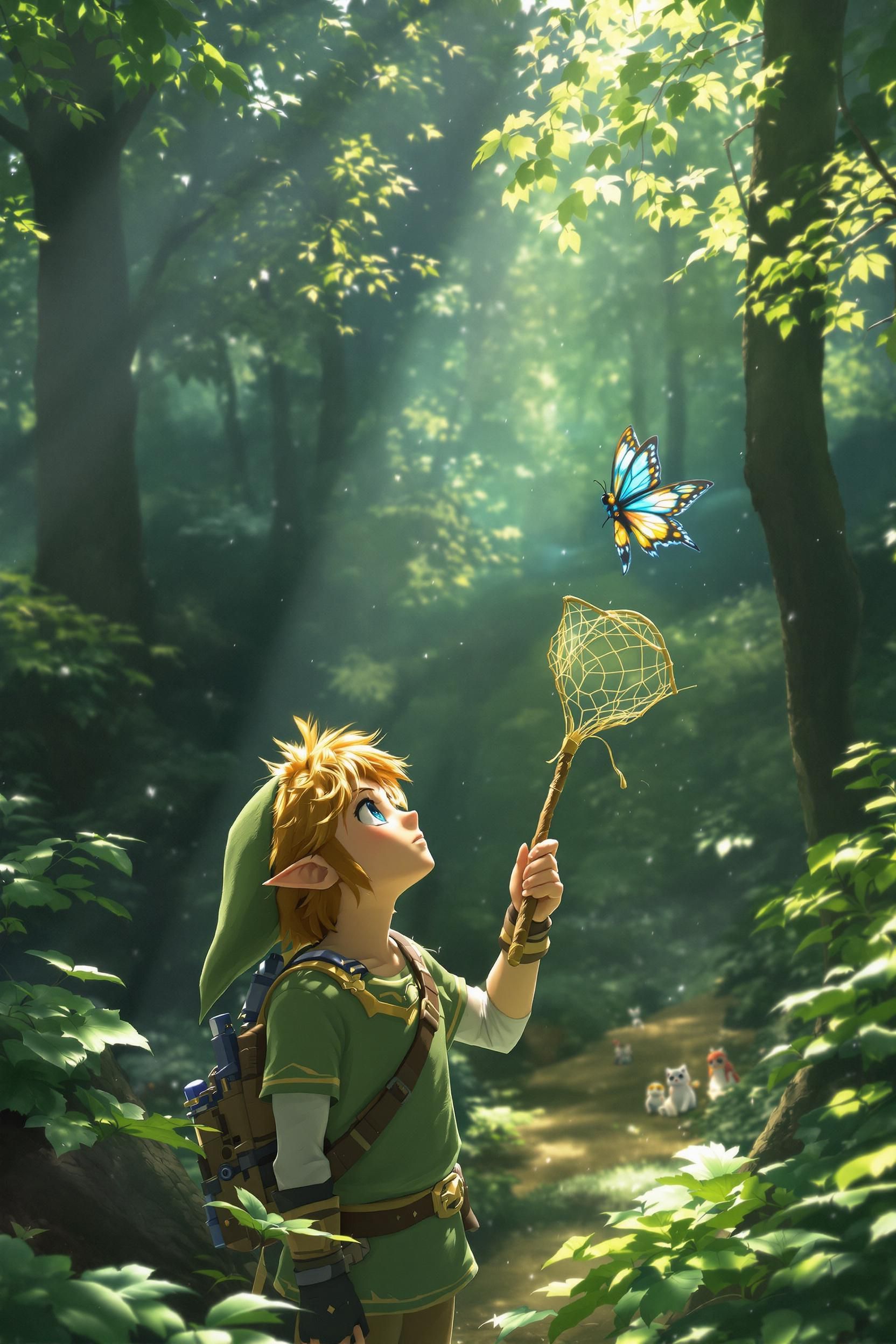 A Young Link Crouched In A Meadow