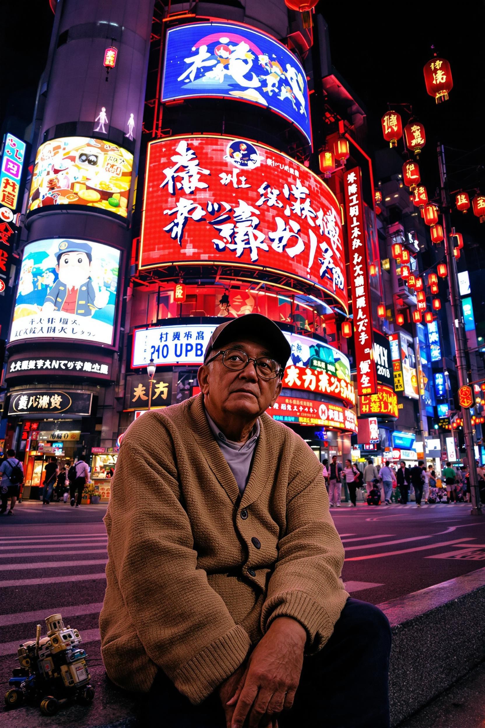 An Old Man Sitting On The Curb In Tokyo