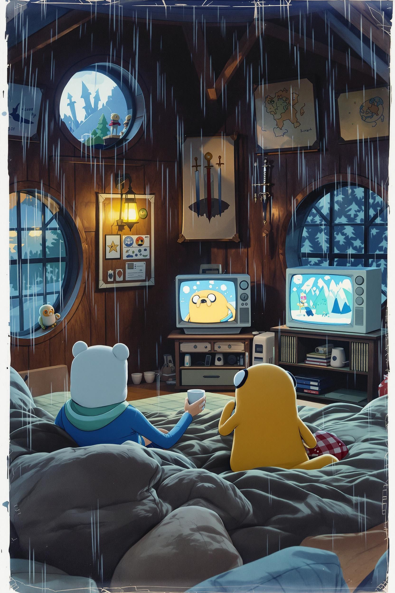 Analog Photo Of Finn The Human And Jake The Dog Hanging Out In Their Iconic Treehouse Living Roo 2