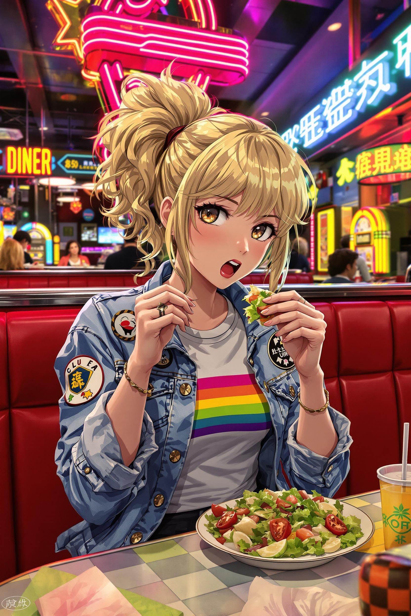 Anime Drawing Of A Girl Eating A Salad 2