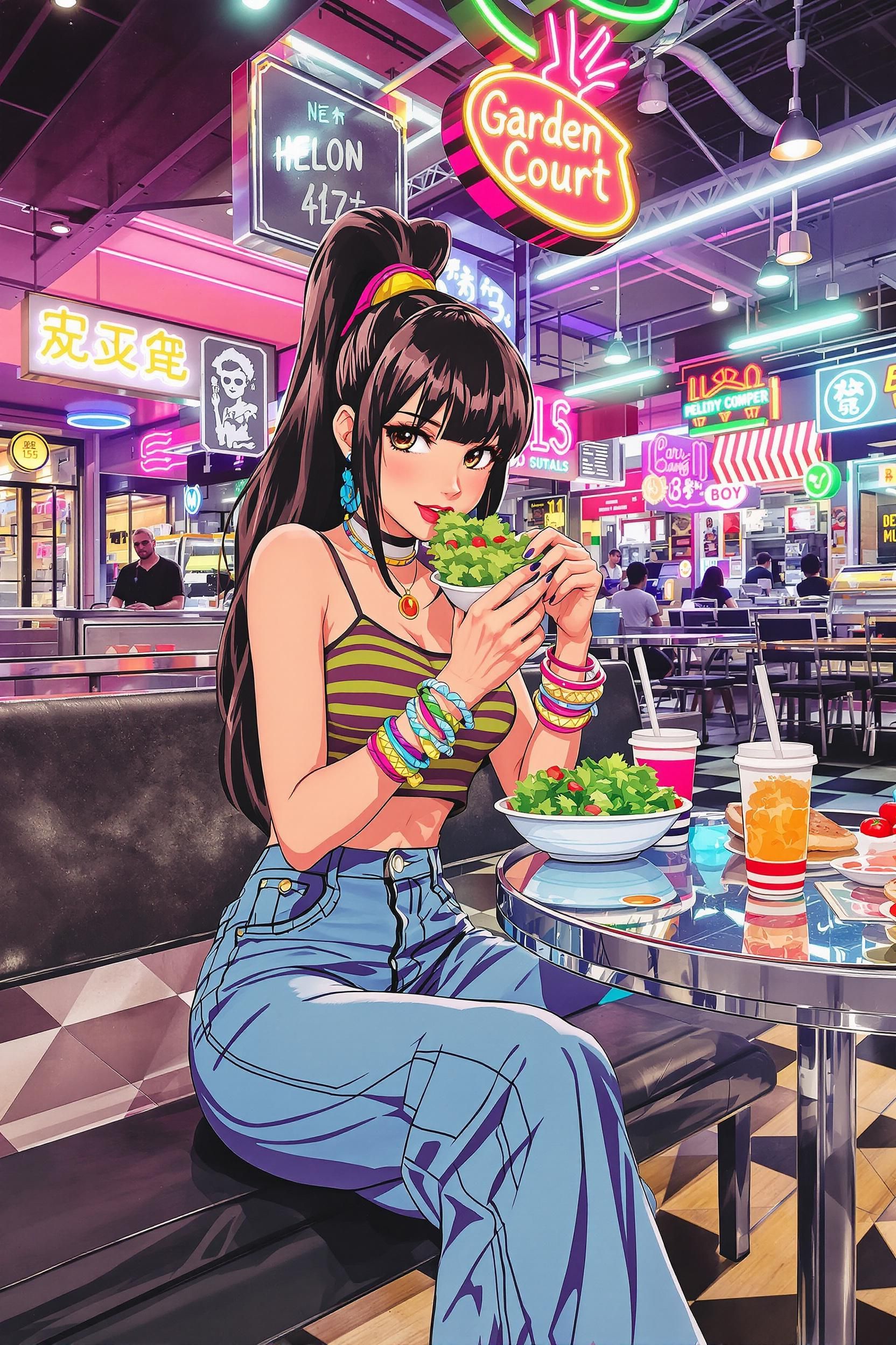 Anime Drawing Of A Girl Eating A Salad