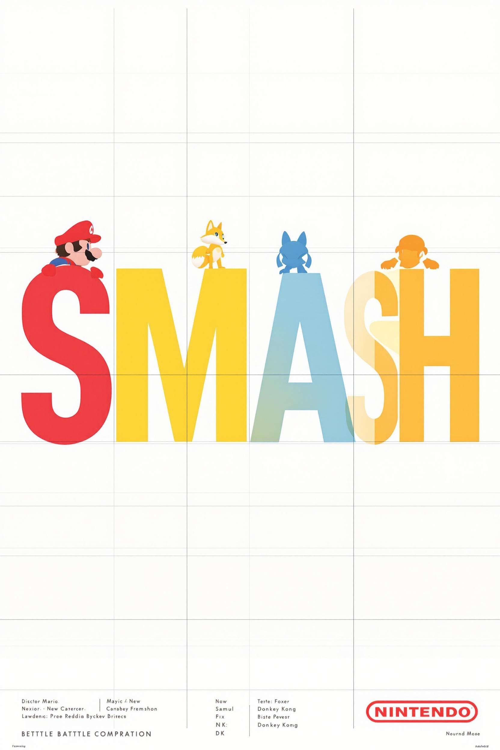 Bauhaus Swiss Typography Minimalist Style Poster About Nintendo Characters Playing Super Smash B