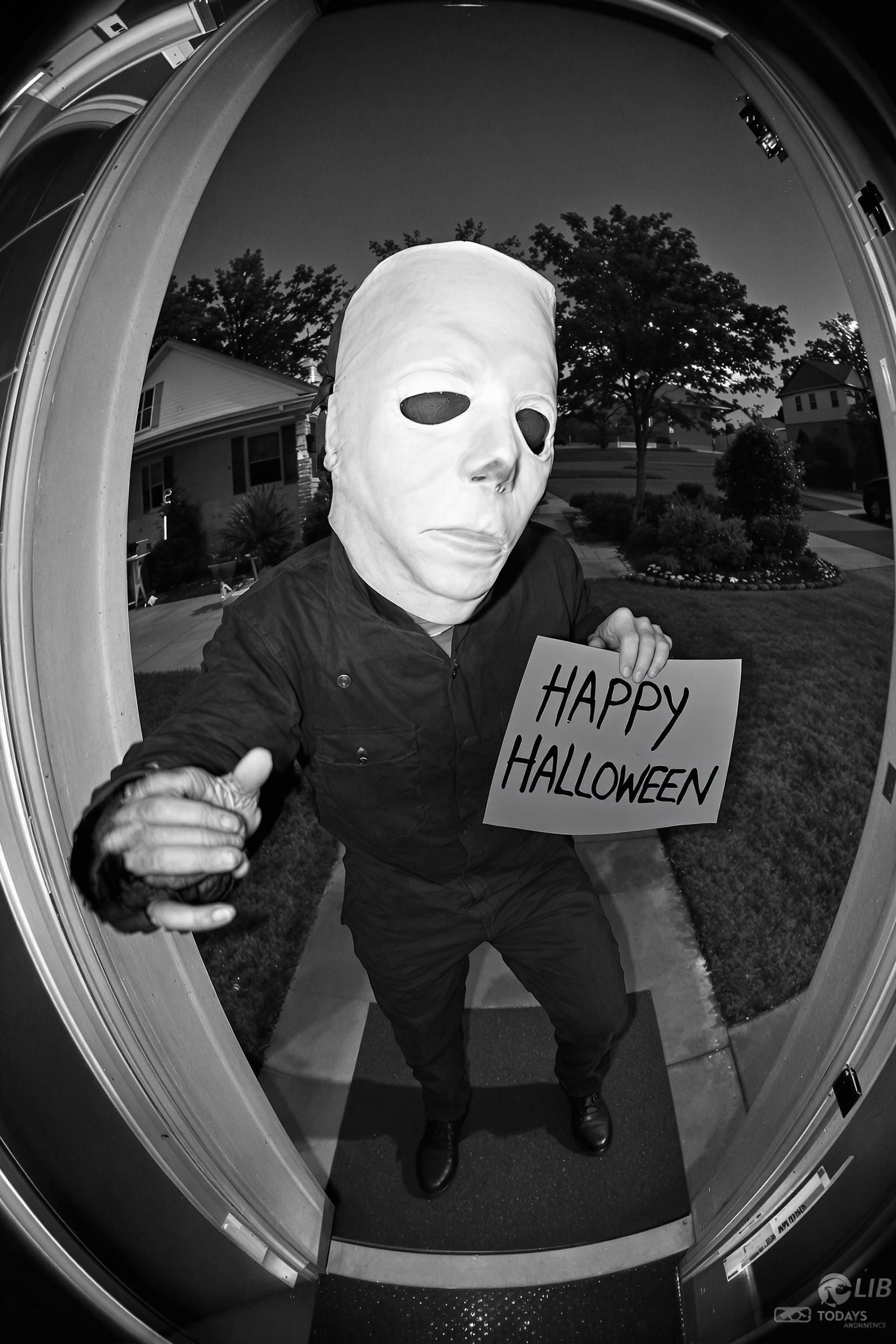 “Black-and-white Fisheye Photo From A Doorbell Camera Perspective