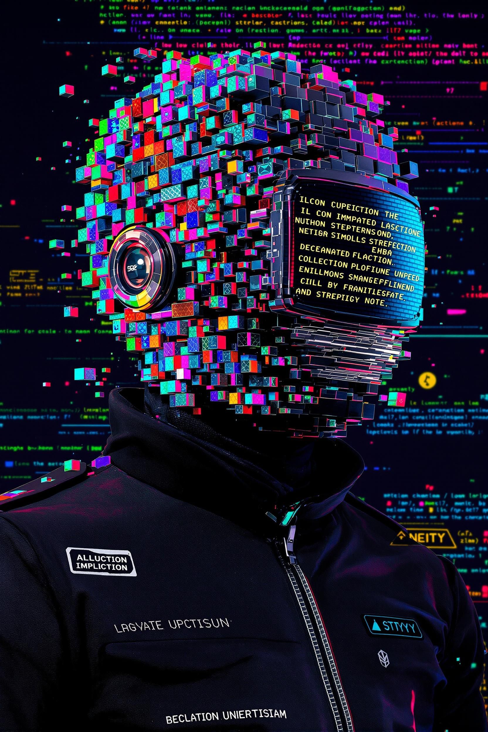 Blocky 8bit Voxel Style Humanoid With A Glitch Mood Base On A Sci Fi 80s Look