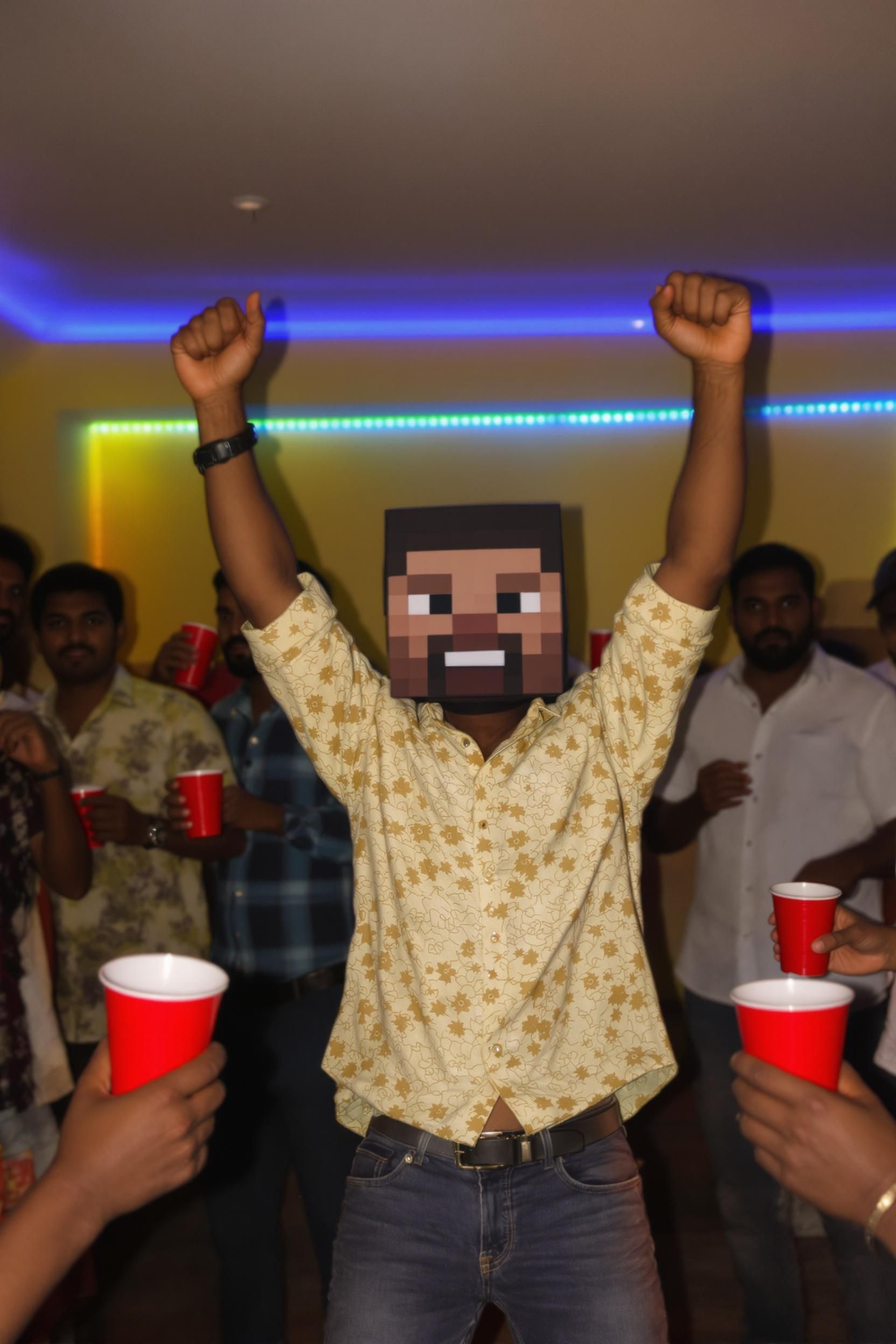 Candid Photo Taken At A Party With A General Casual Vibe With Minecraft Steve (but Hes A Tamil I