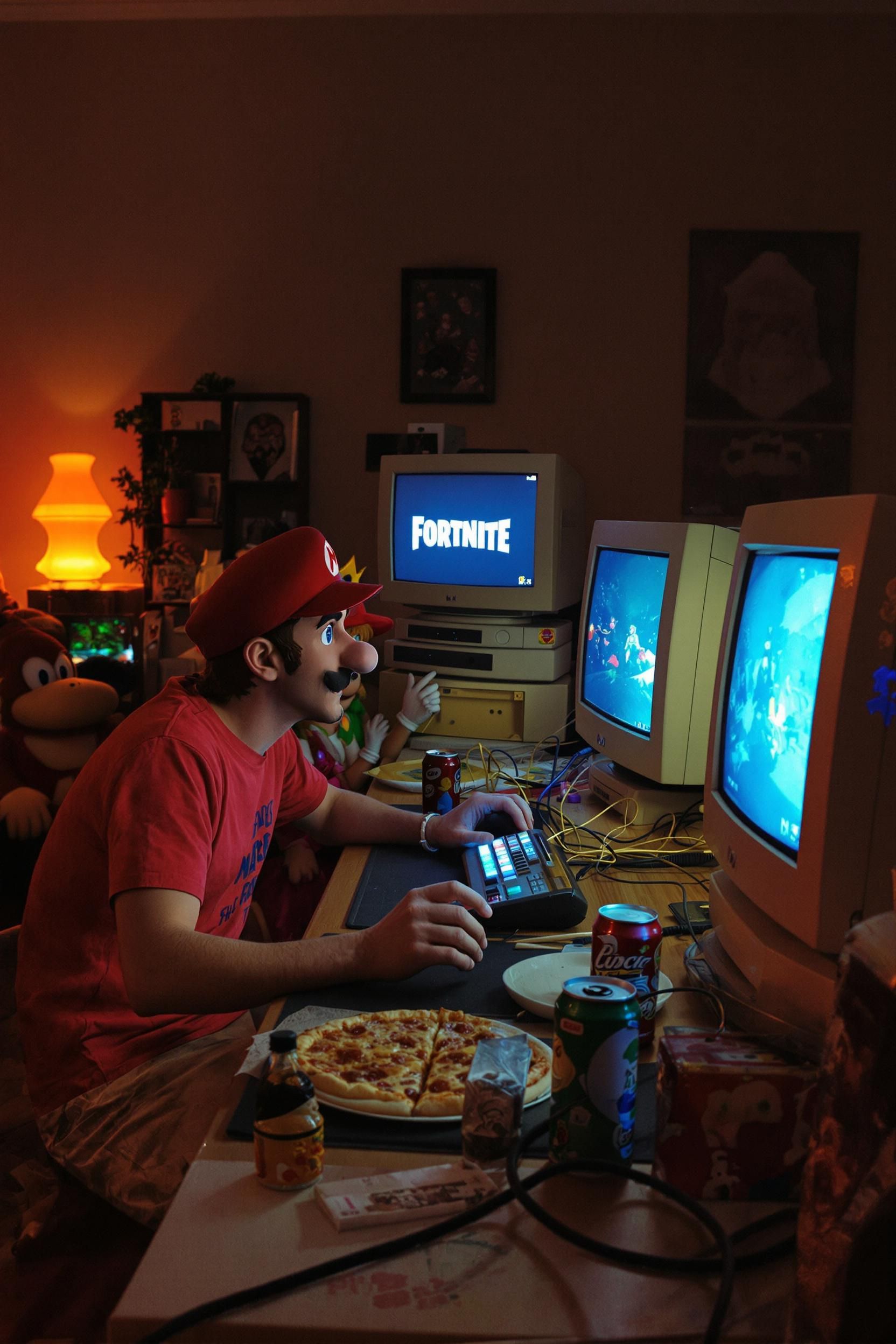 Casual Photo Of The Nintendo Characters At A Lan Party Playing Fortnite 2