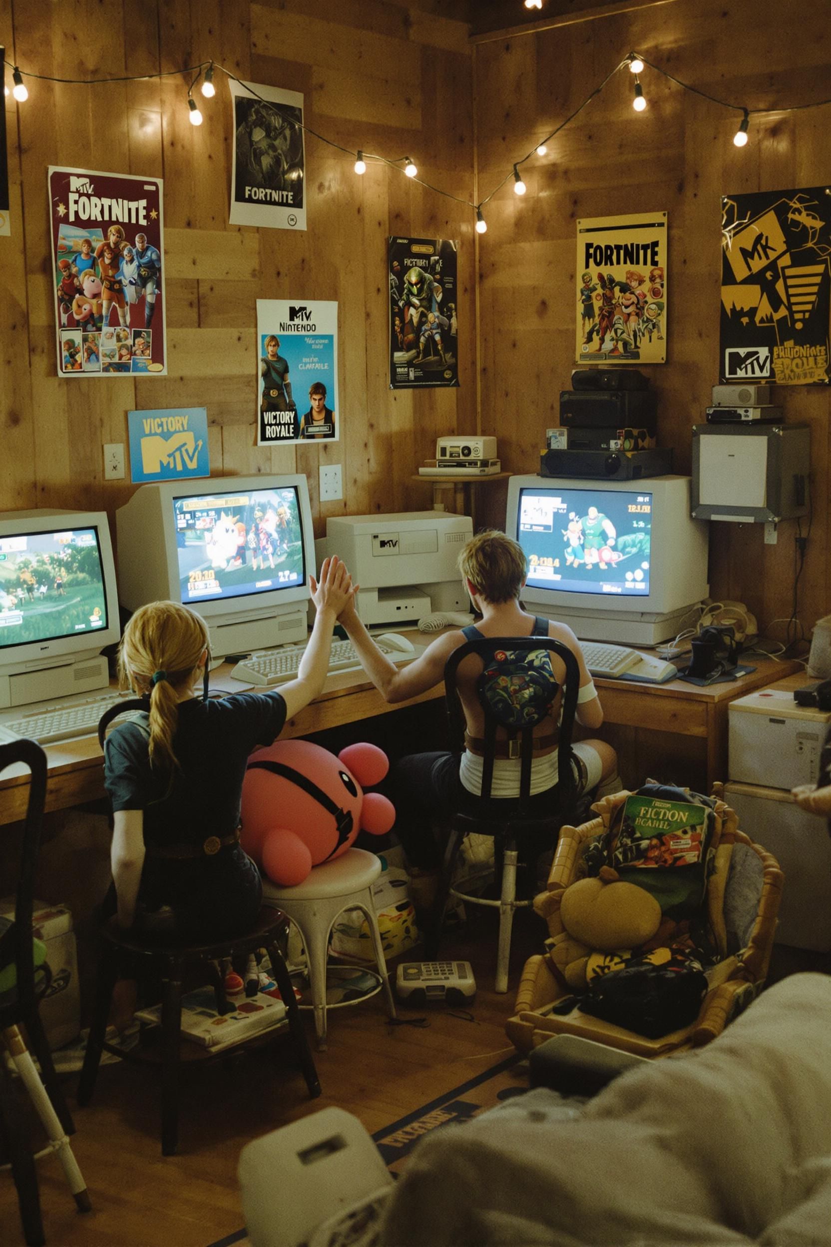 Casual Photo Of The Nintendo Characters At A Lan Party Playing Fortnite