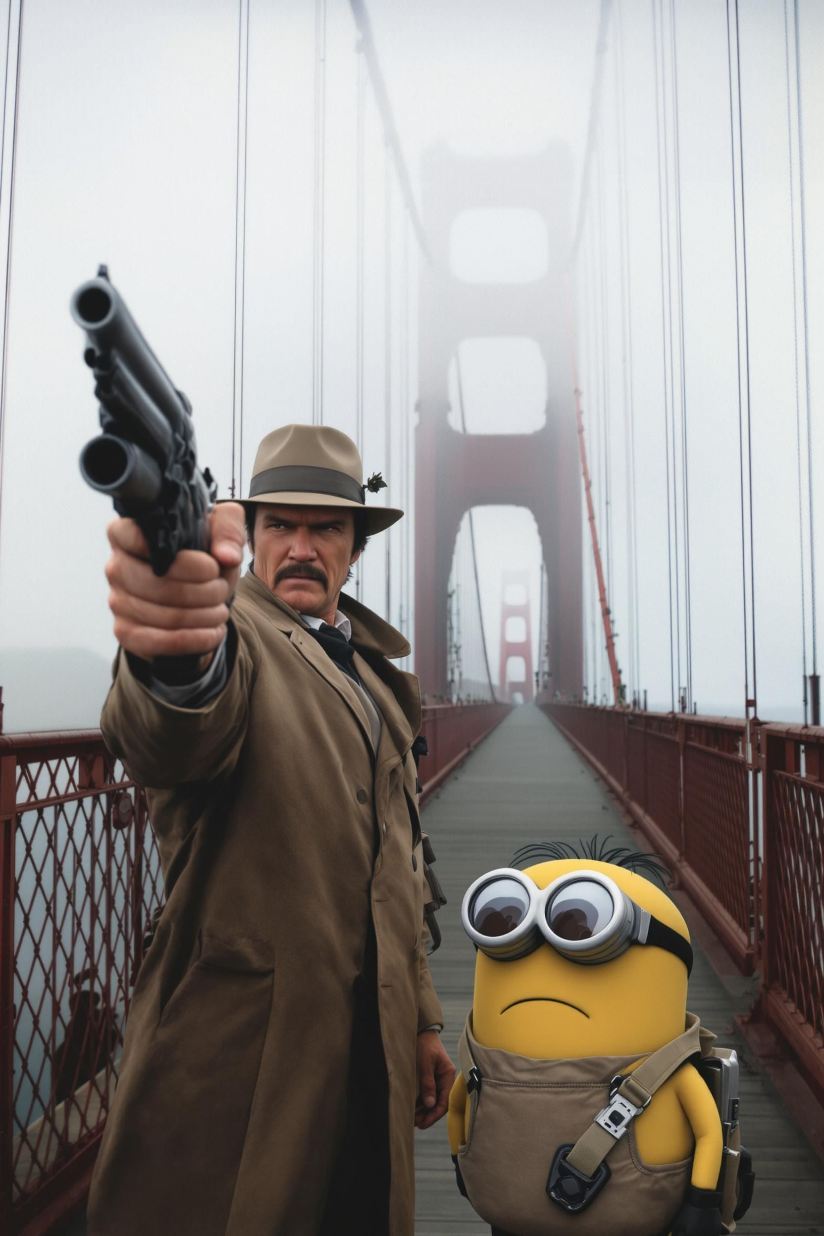 Clint Eastwood And Minion In Scene From Movie "Dirty Harry"