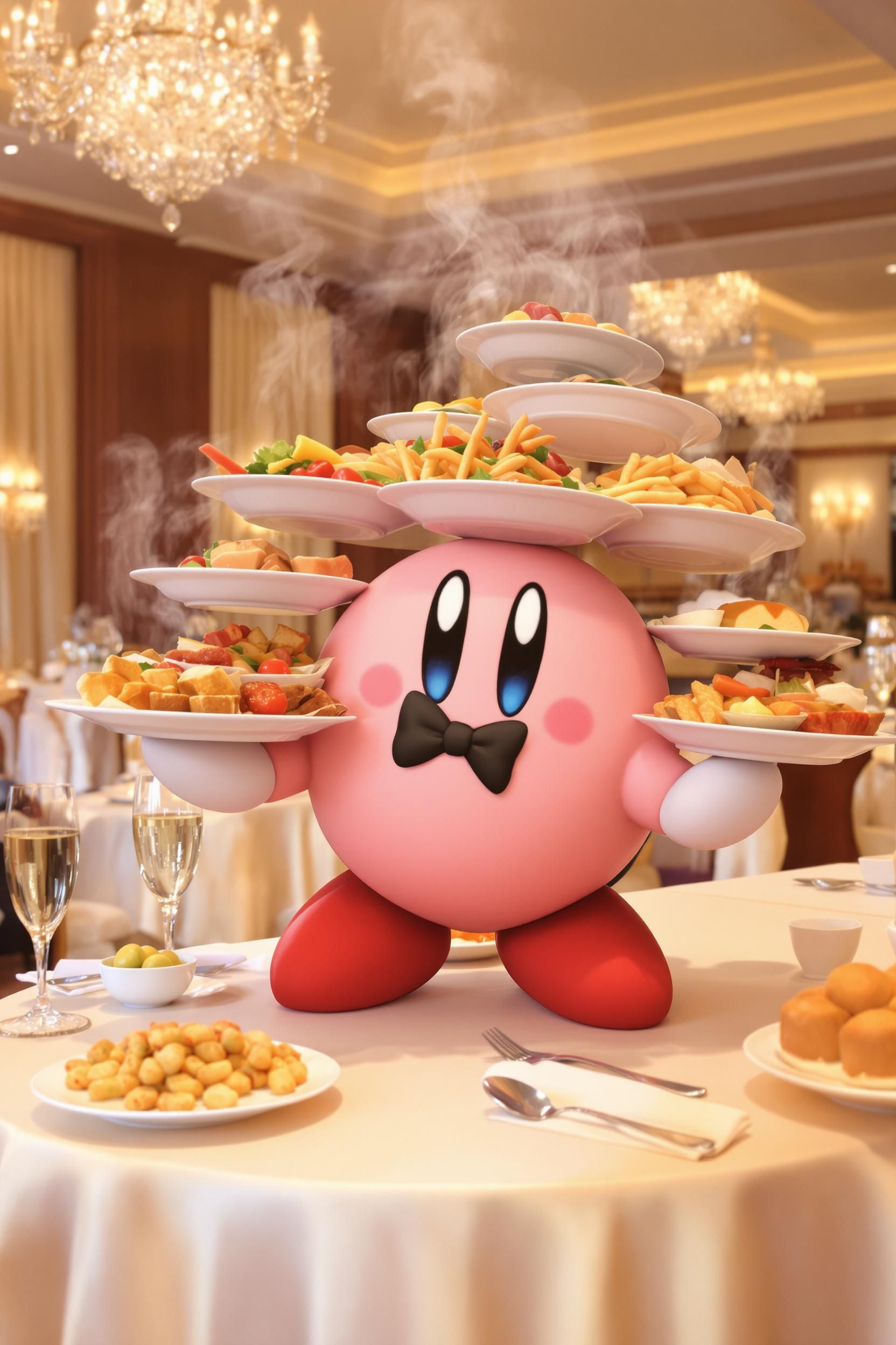 Cute Kirby Working At A Buffet Restaurant