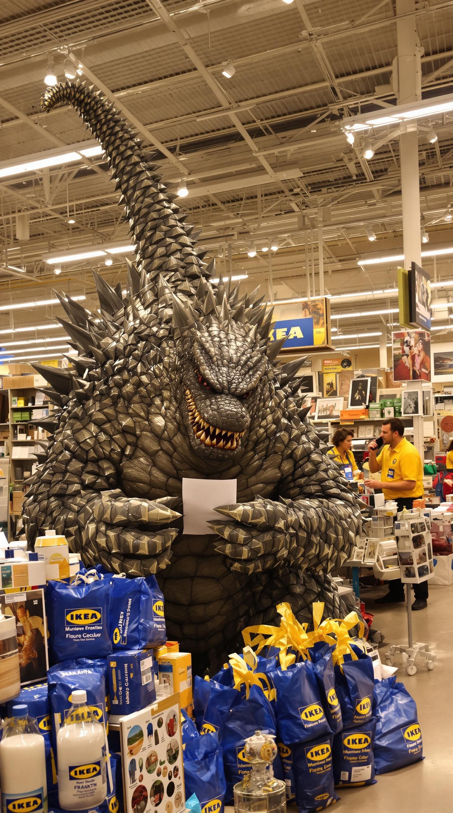 Documentary-style Wildlife Photo Of Godzilla Tiptoeing Through IKEA