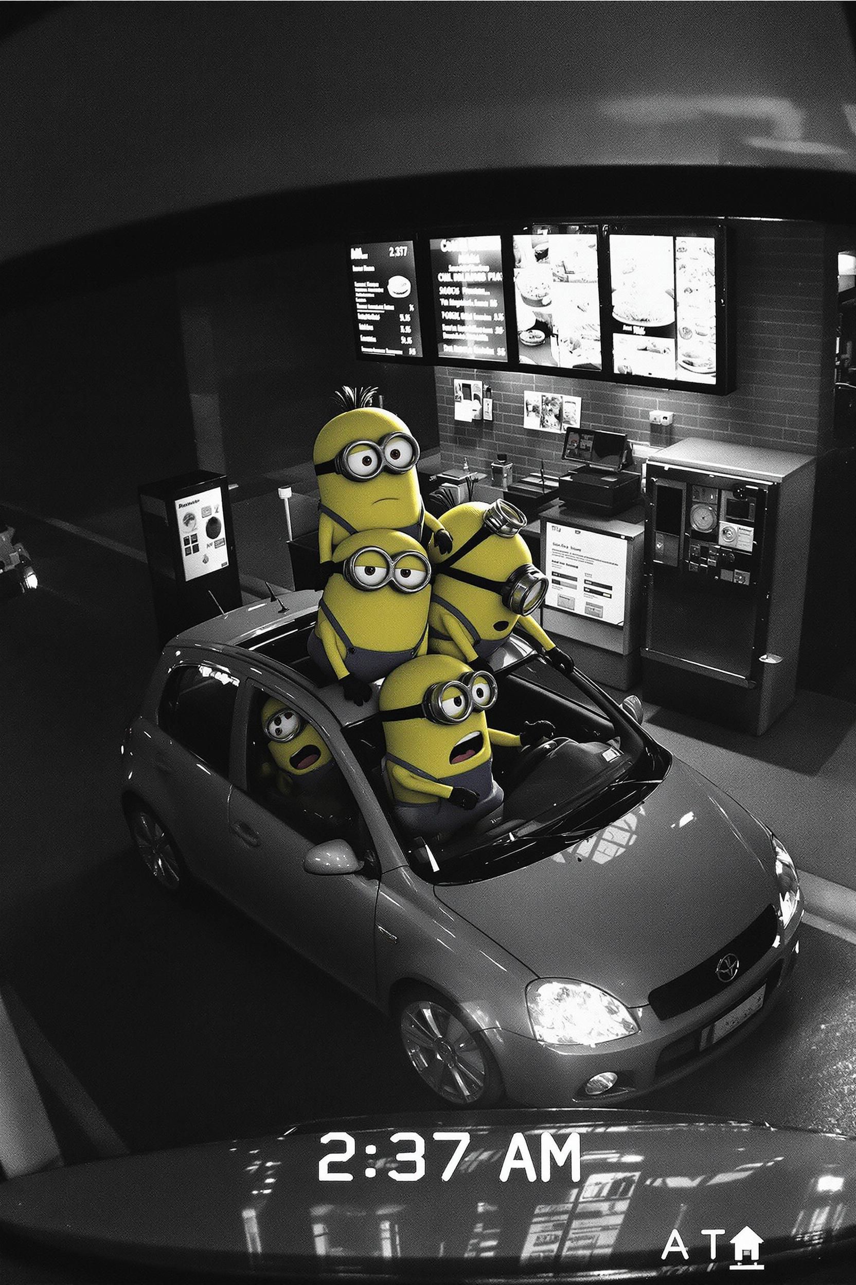 Fast Food Drive-thru Security Footage Of Minions Trying To Order Through Tiny Speaker