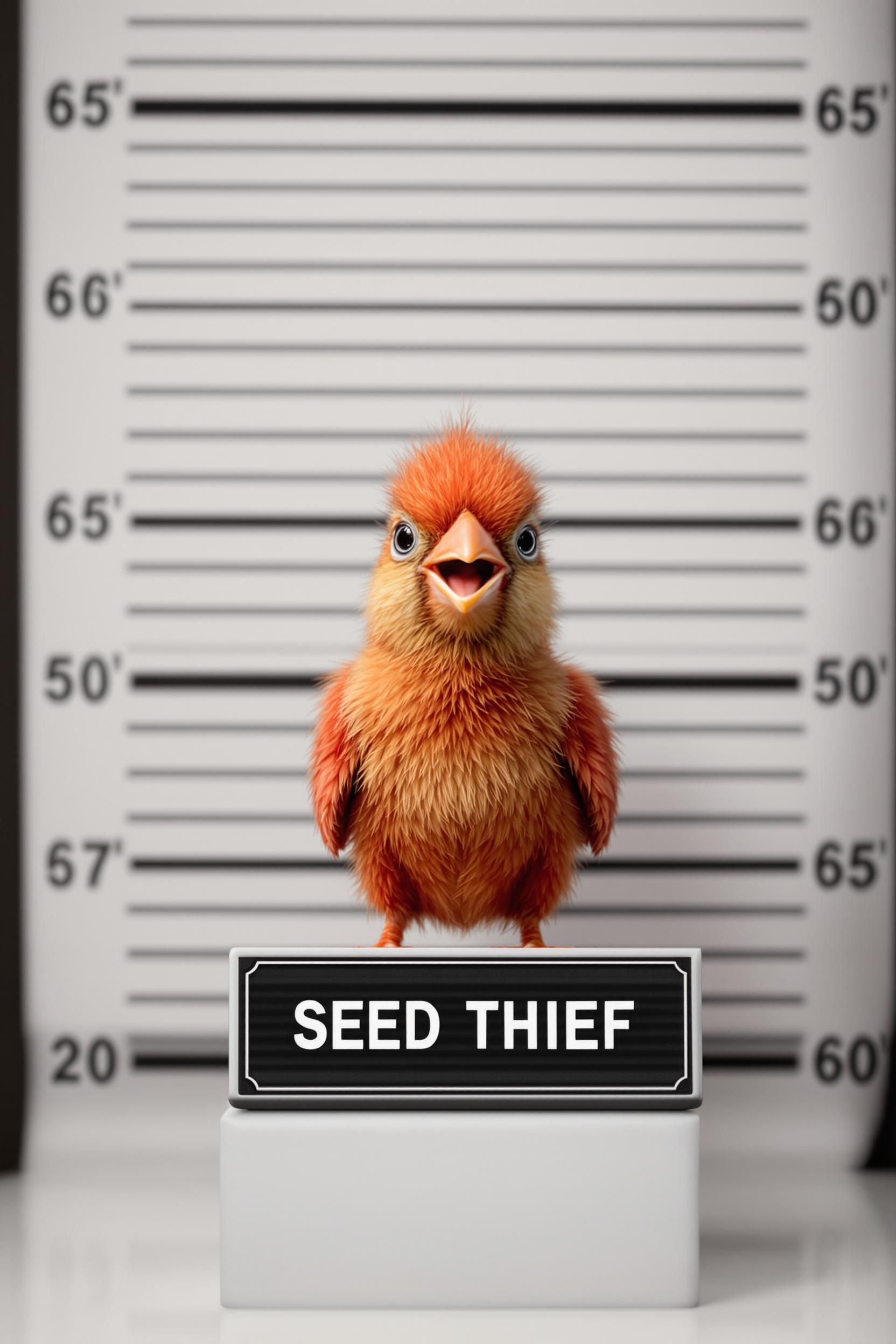 Generate A Cute Baby Cardinal In A Mugshot