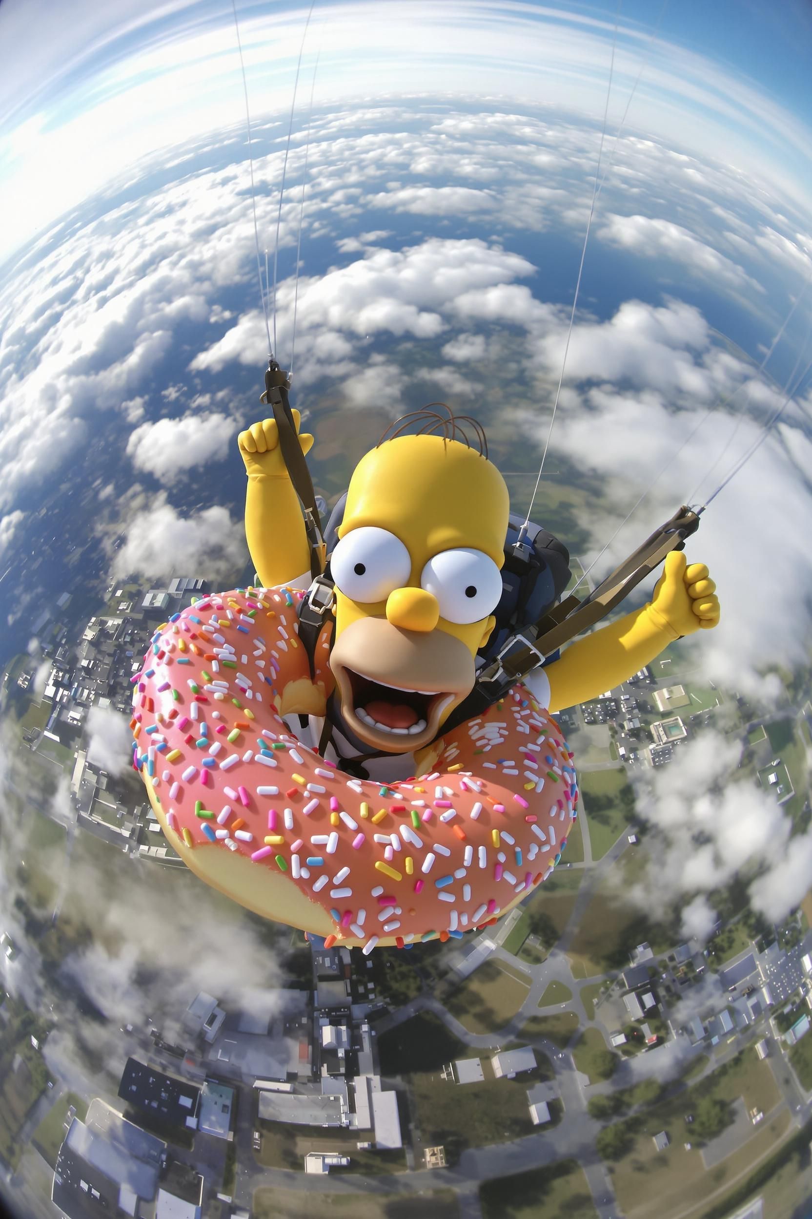 GoPro Footage Of Homer Simpson Skydiving With A Donut As His Parachute