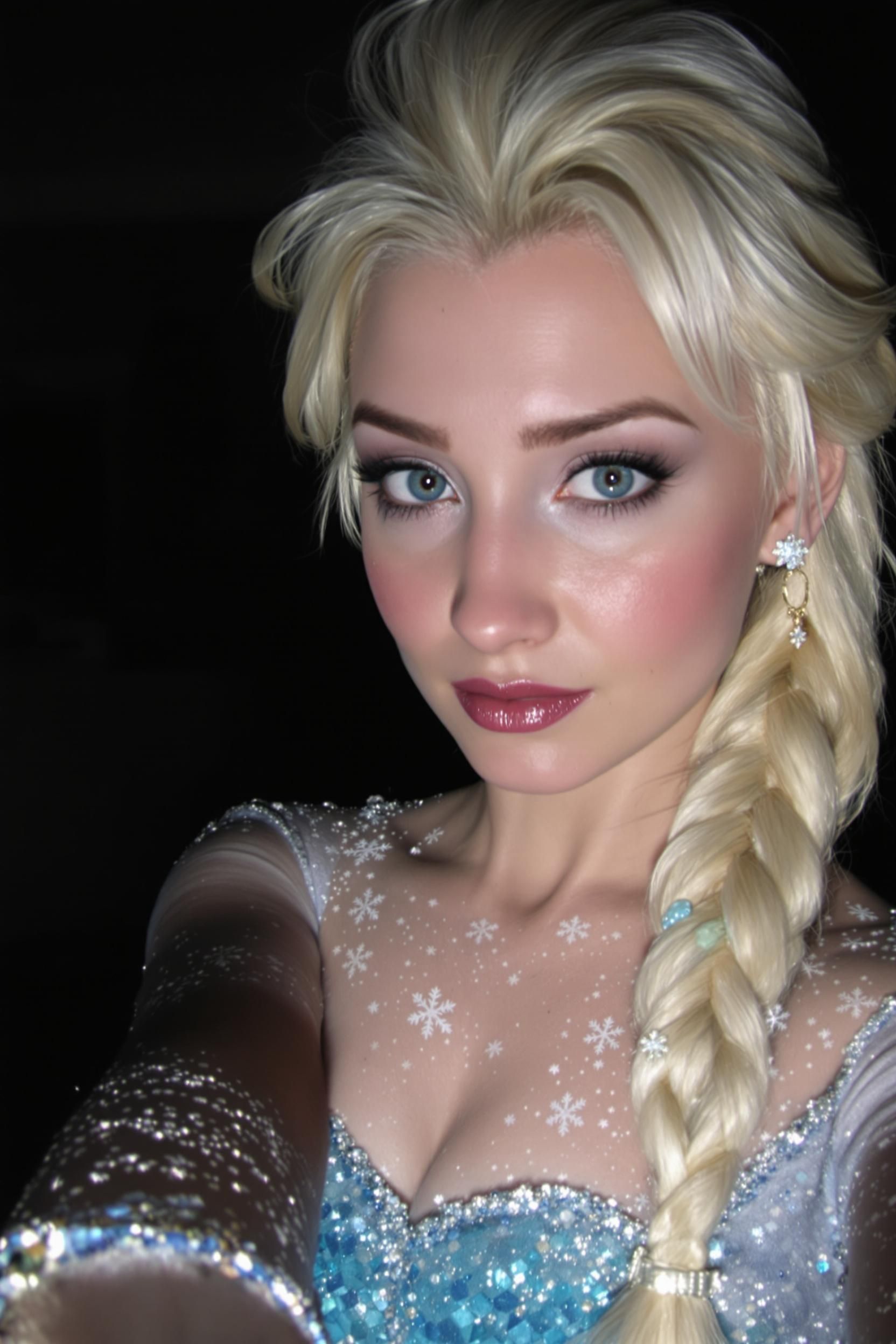 Grainy Iphone 6 Flash Photo Of Elsa From Frozen Taking A Moody Selfie