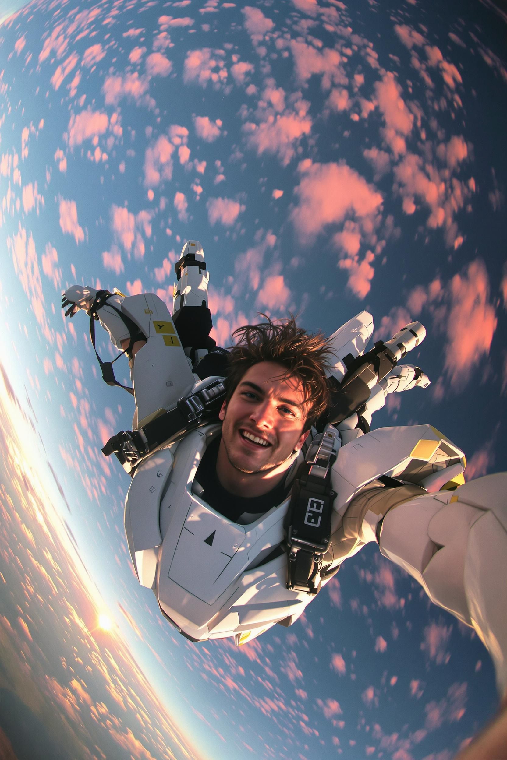 Heero Yuy Skydives On Earth With His Gundam