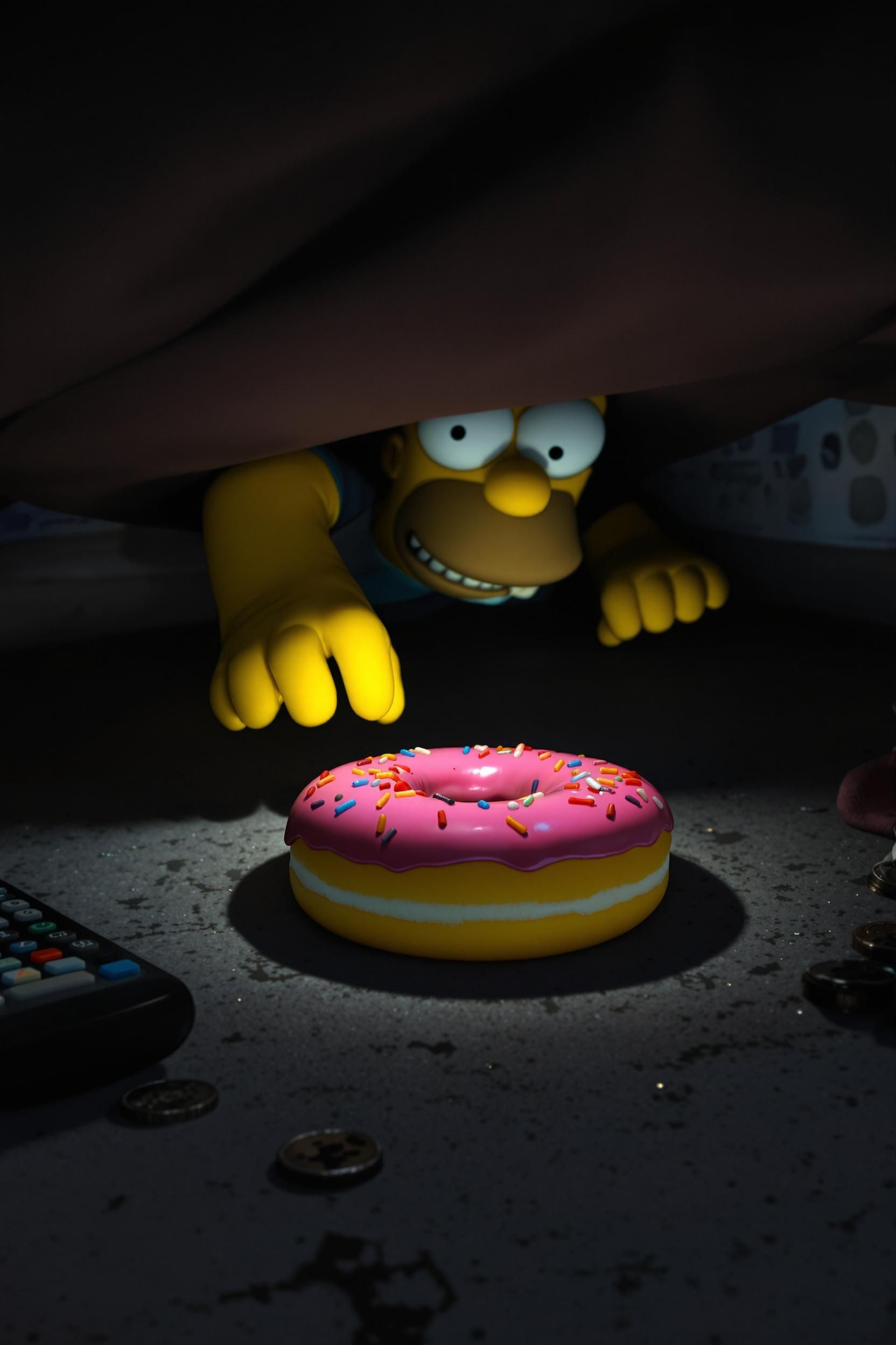 Homer Simpson Reaching For A Donut That's Under The Couch