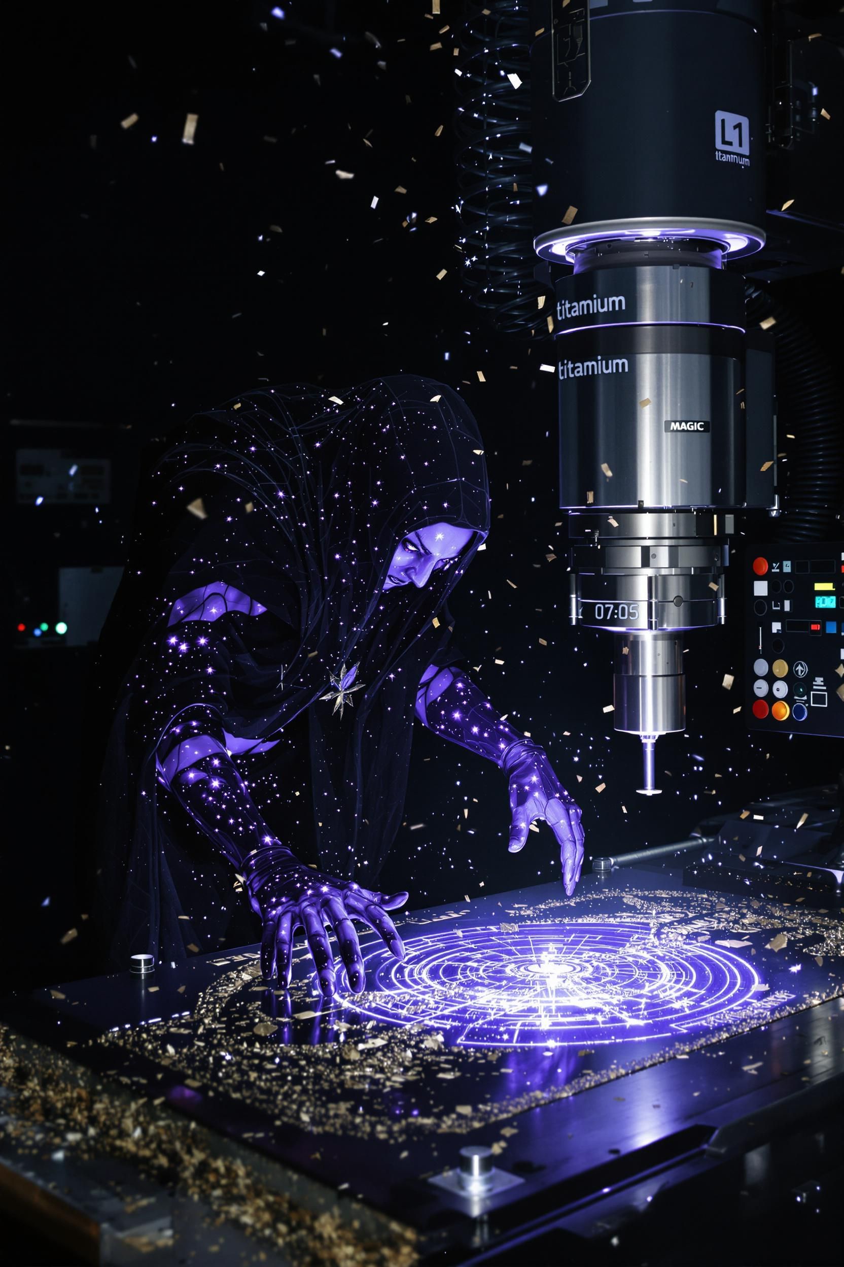 Imagine A Cosmic Void Warlock Milling On A CNC Machine With Titanium