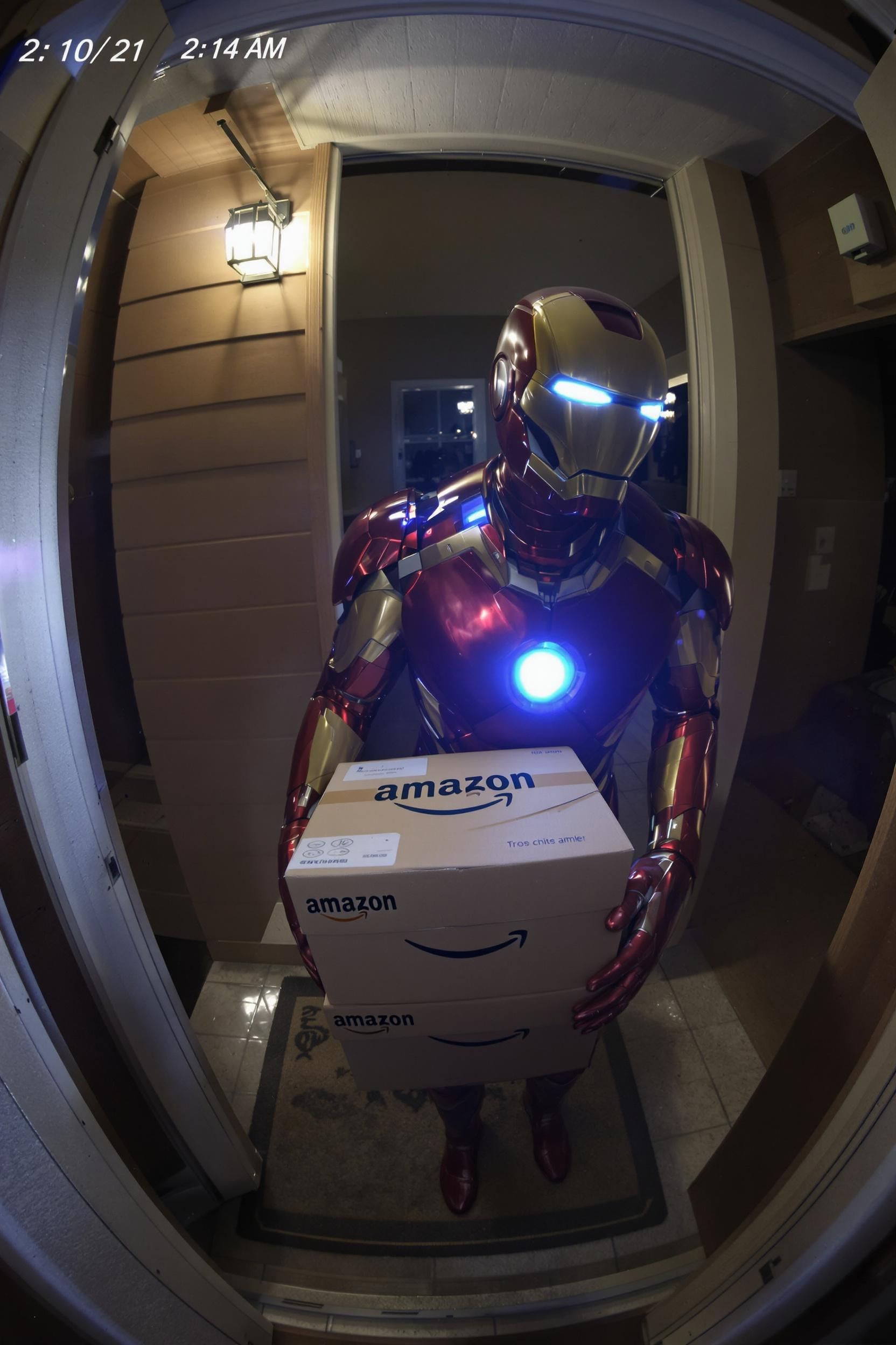 Iron Man Caught On Doorbell Camera Delivering Amazon Packages In Full Suit On His Day Off