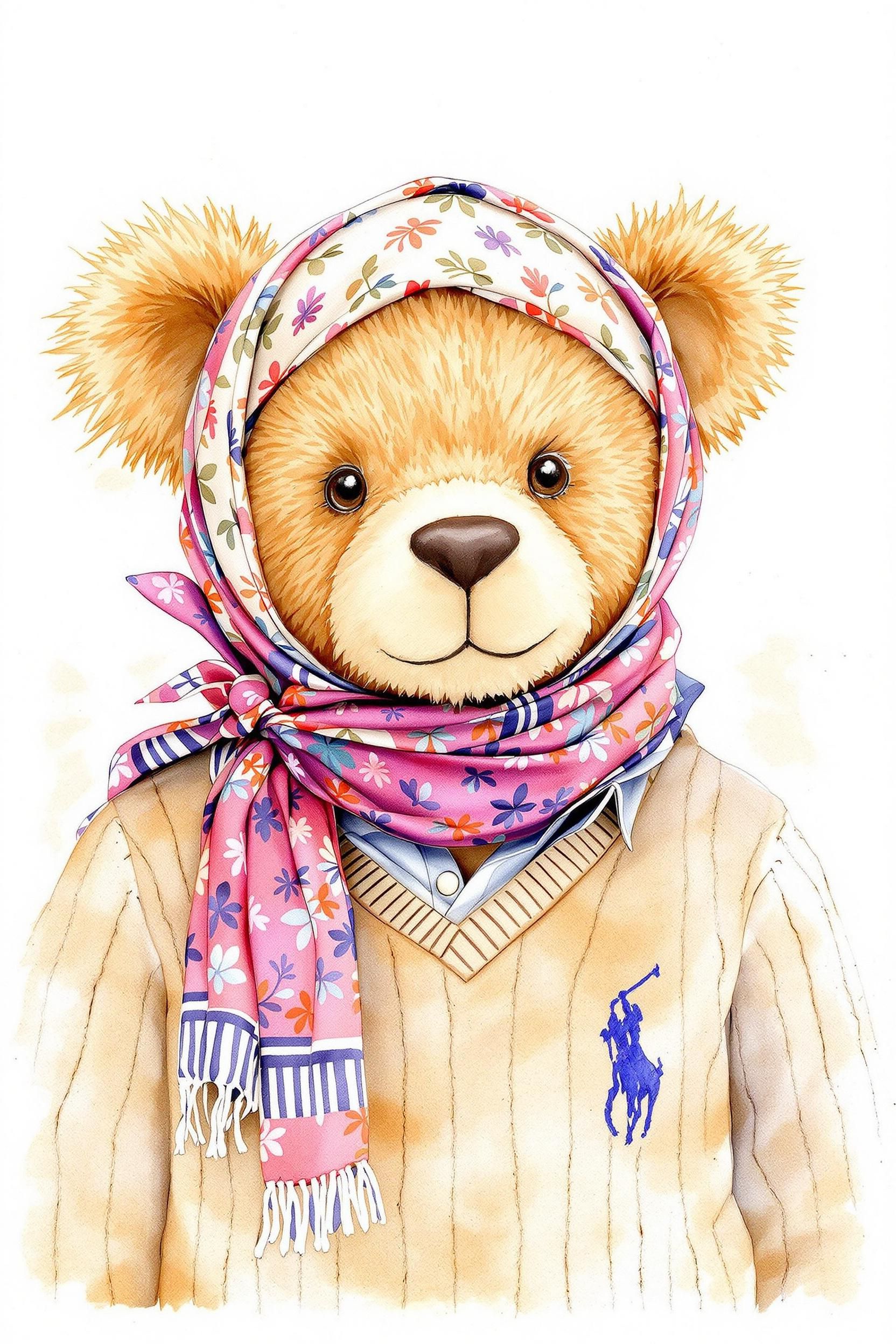 Make Me A Ralph Lauren Bear Wearing A Hijab In The Style Of A Drawing
