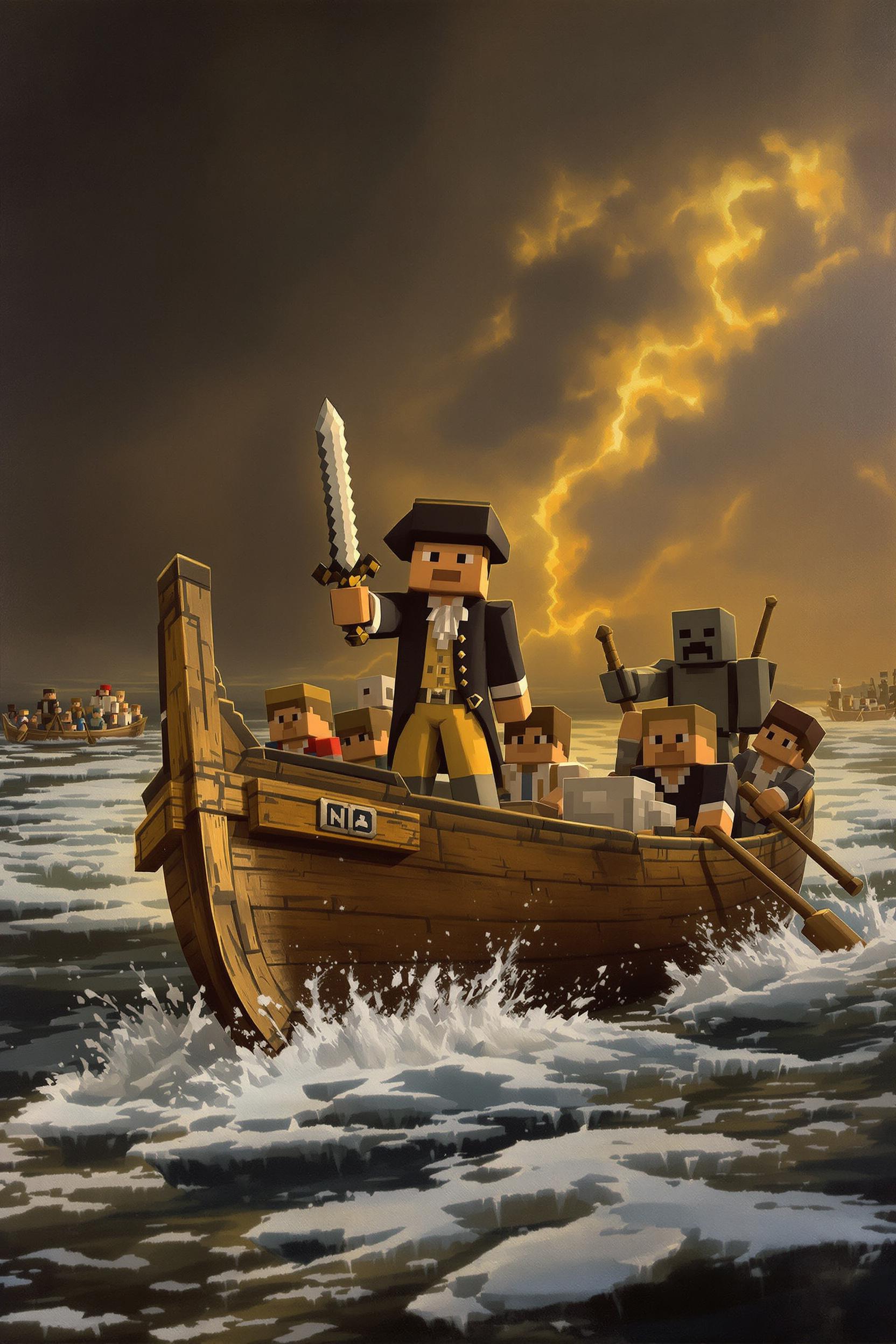 Micecraft Characters Replacing George Washington In The Famous Crossing The Delaware Photo