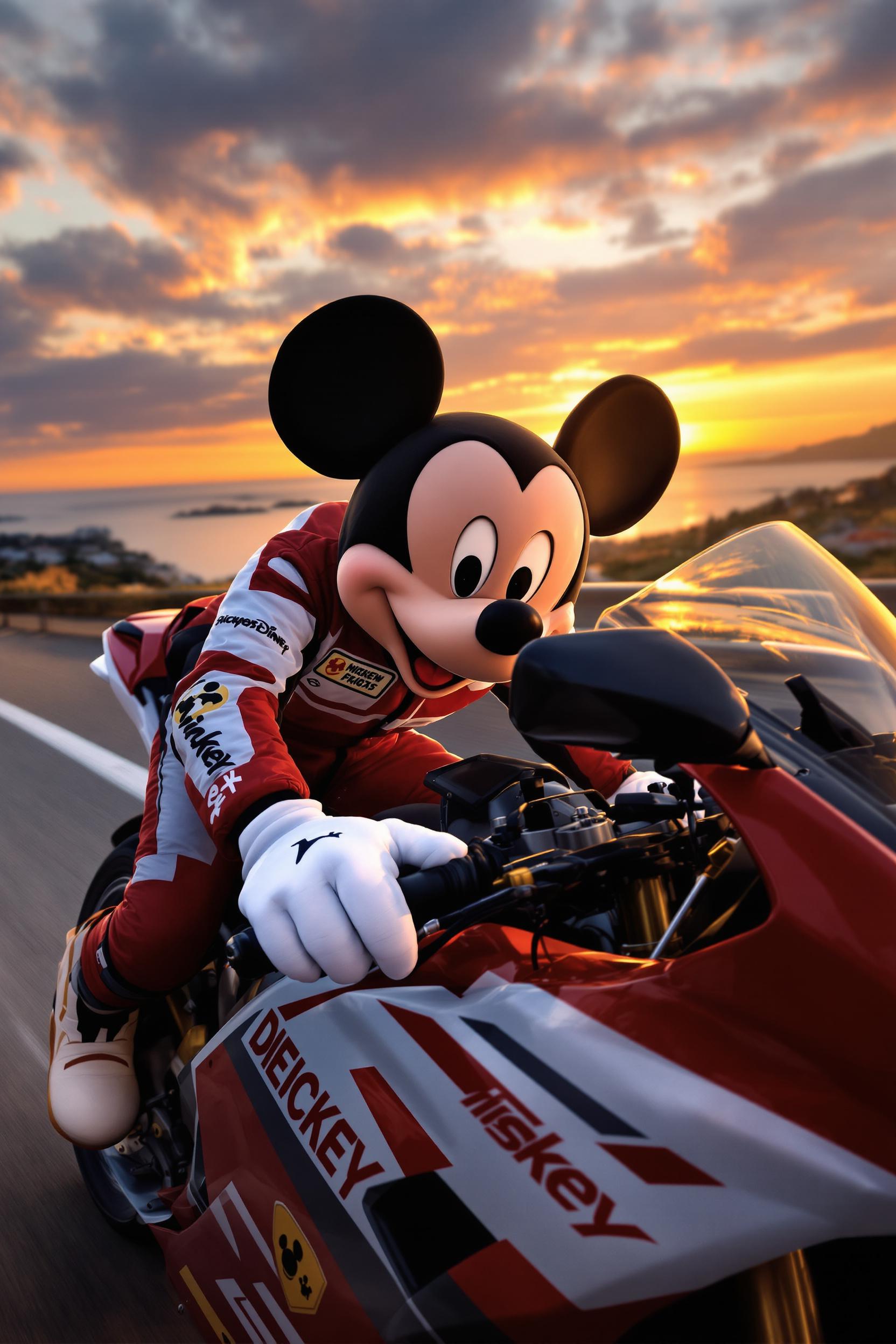 Mickey Mouse Driving A Motorbike