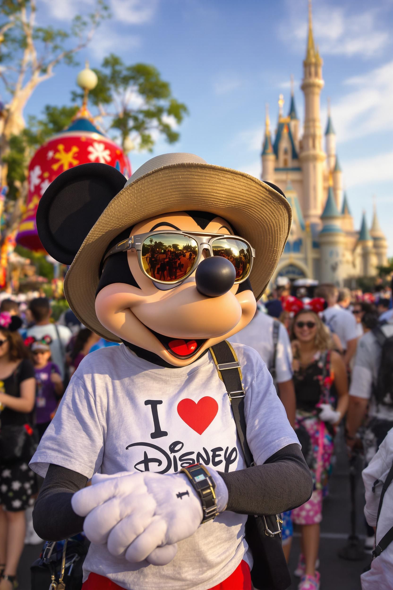 Mickey Mouse Waiting In Line At Disney World