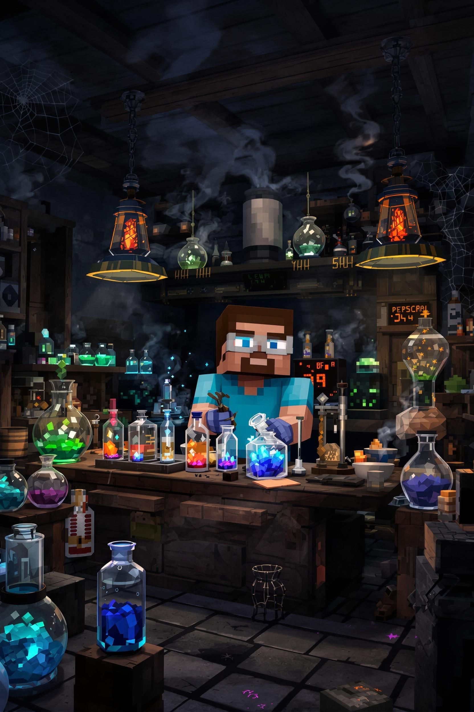 Minecraft Steve Cooking Crystal Meth In A Dungy Meth Lab