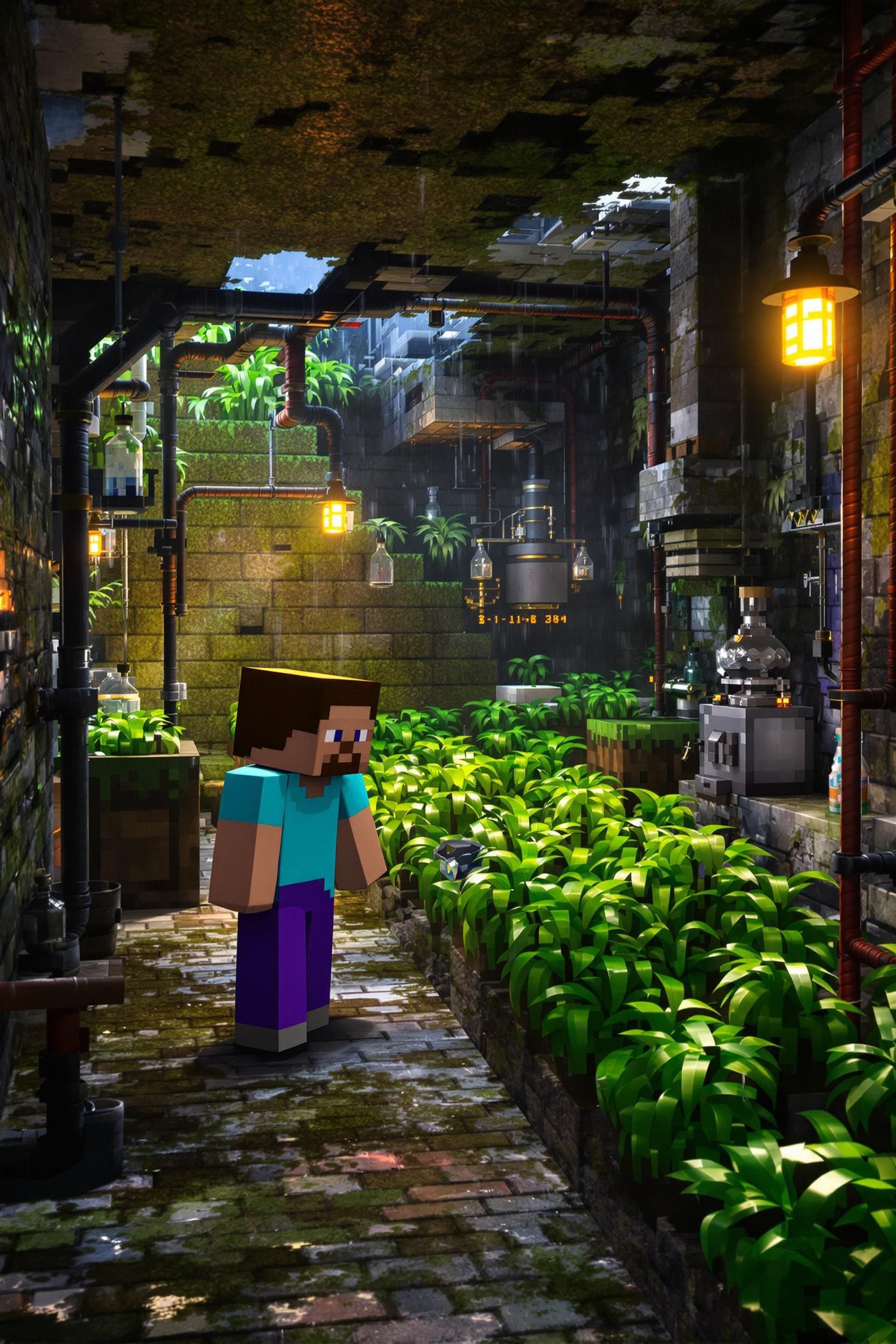 Minecraft Steve Growing Weed In A Dingy Meth Lab