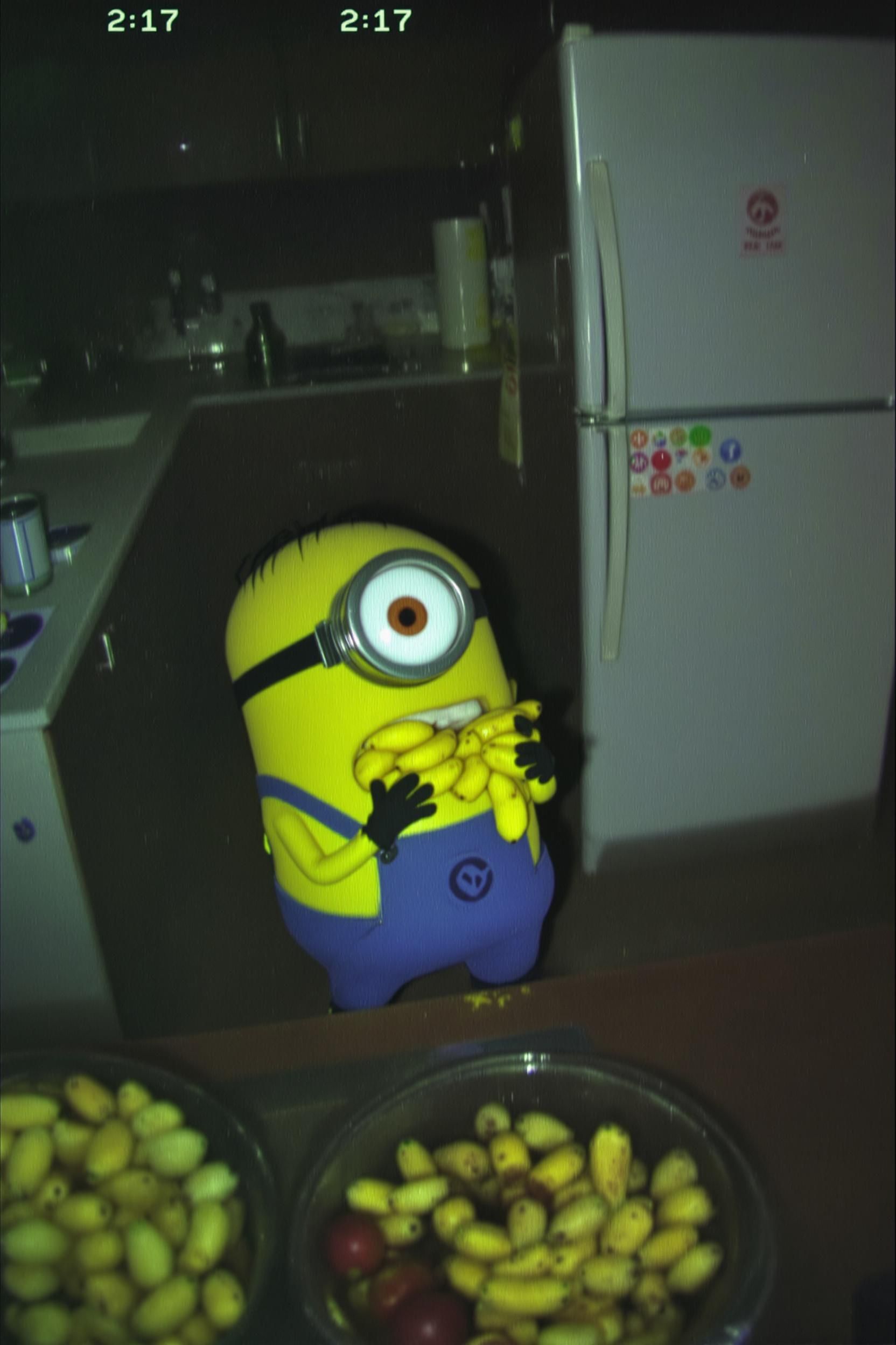 Minion Caught On Home Security Camera Raiding Banana Storage In Kitchen At Night