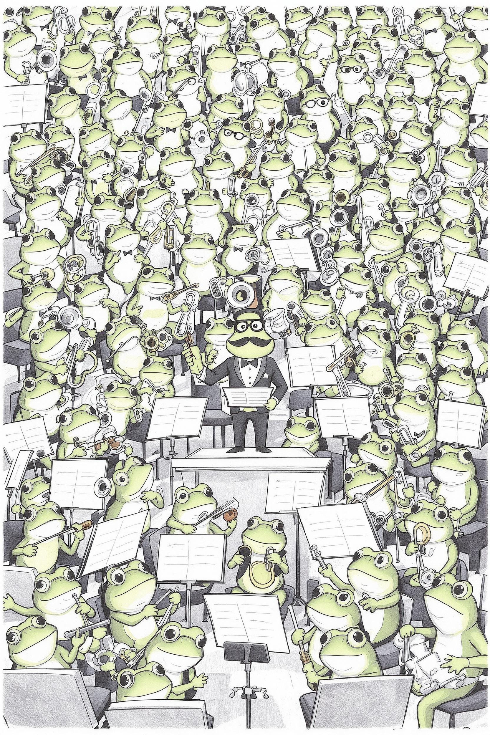 Pencil Drawing Of 100 Cartoon Frogs