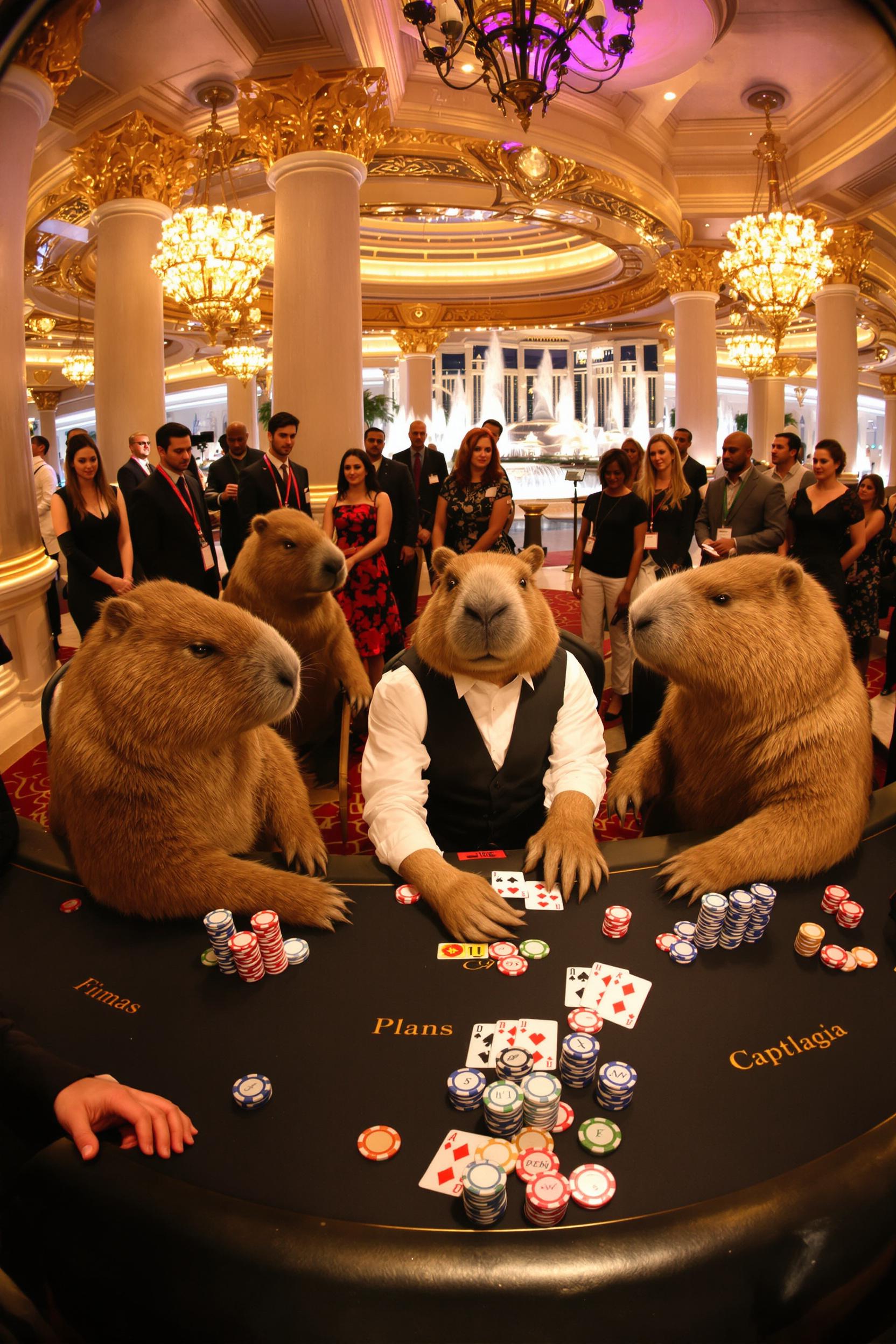 Photo Of A Group Of Capybaras Playing Cards In A Casino In Las Vegas