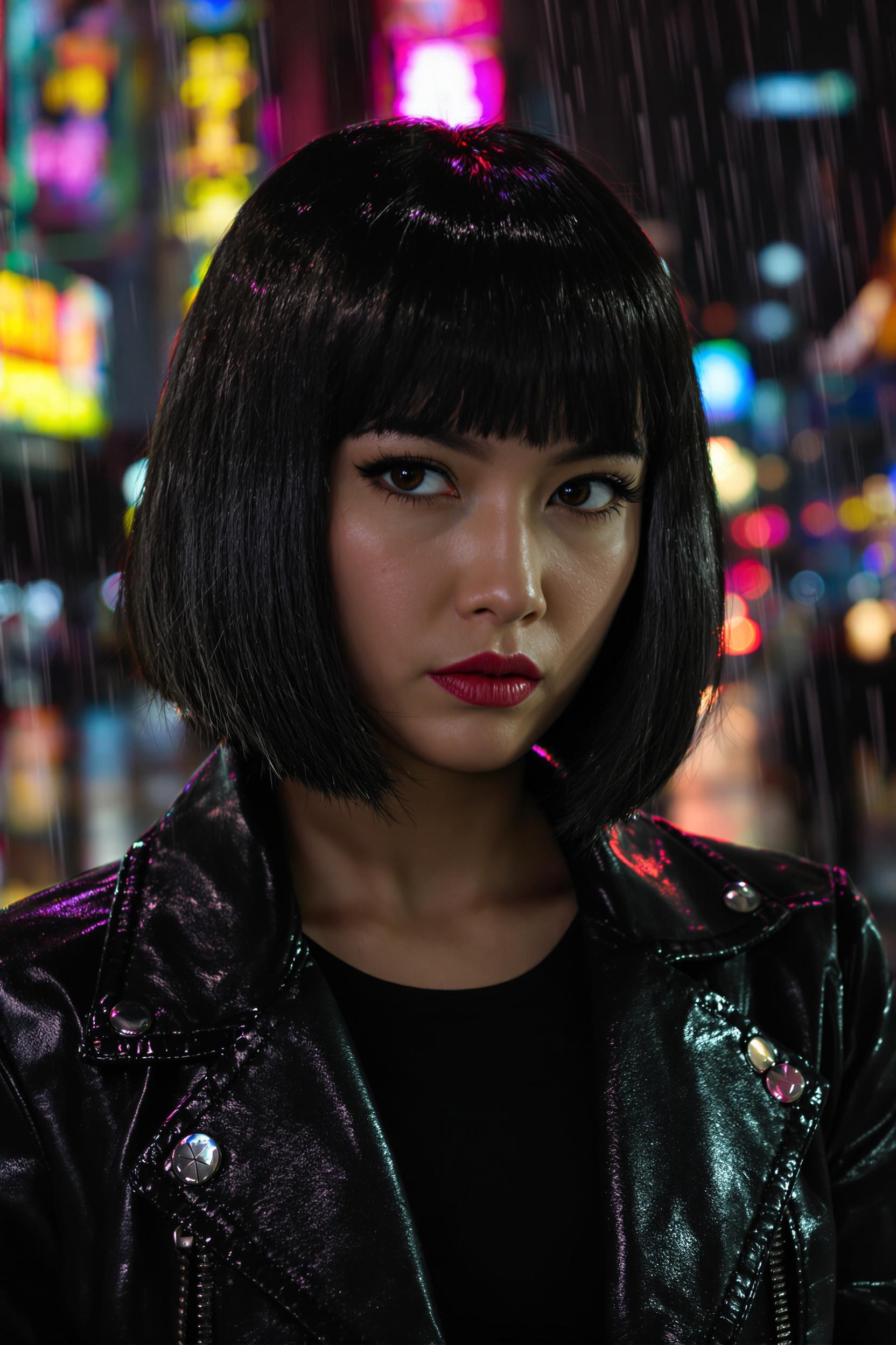 Portrait Of A Grumpy Asian Woman With Short Straight Shiny Black Hair