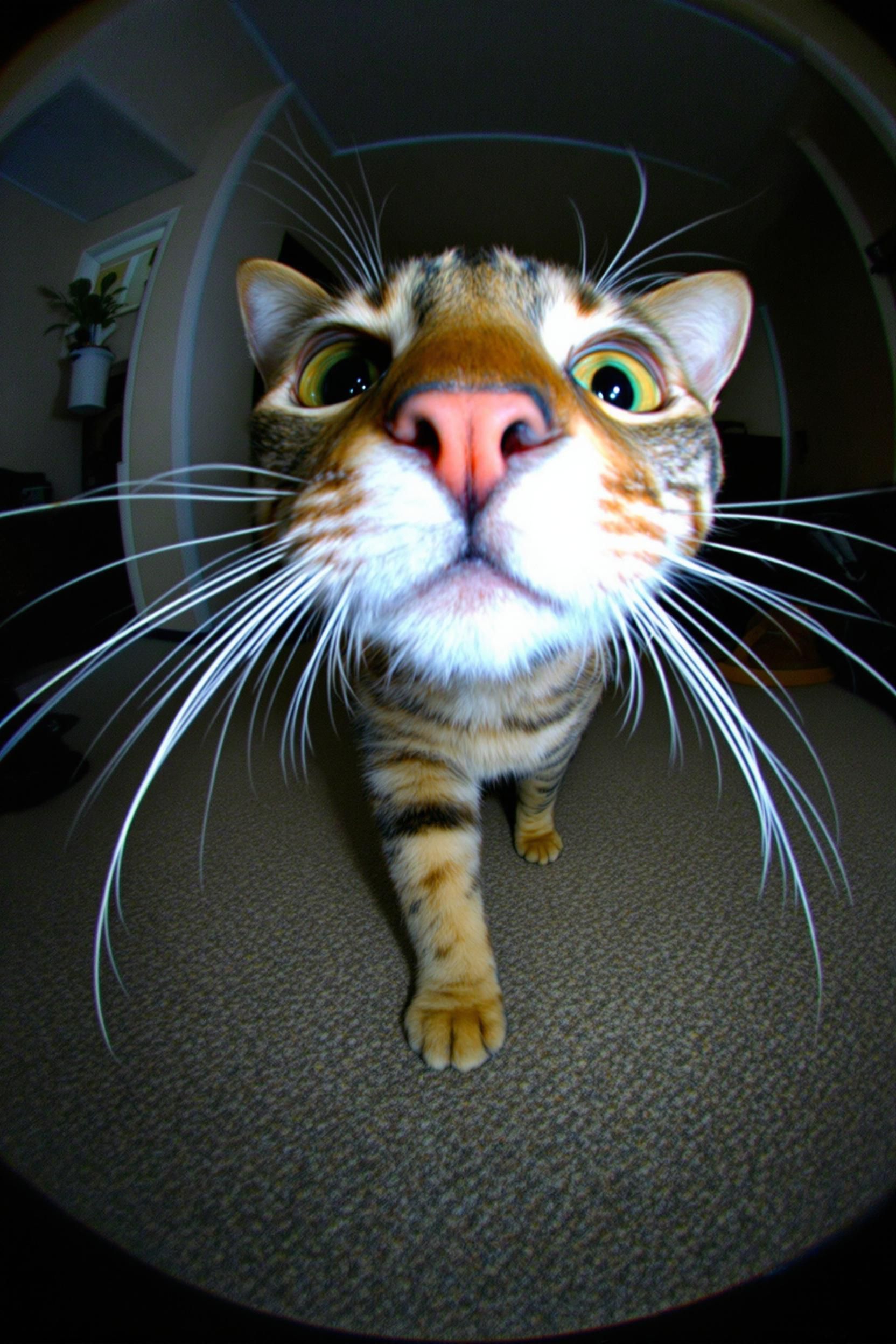 Pov A Low Quality Fisheye Lens Camera Recording Of A Realistic Cat